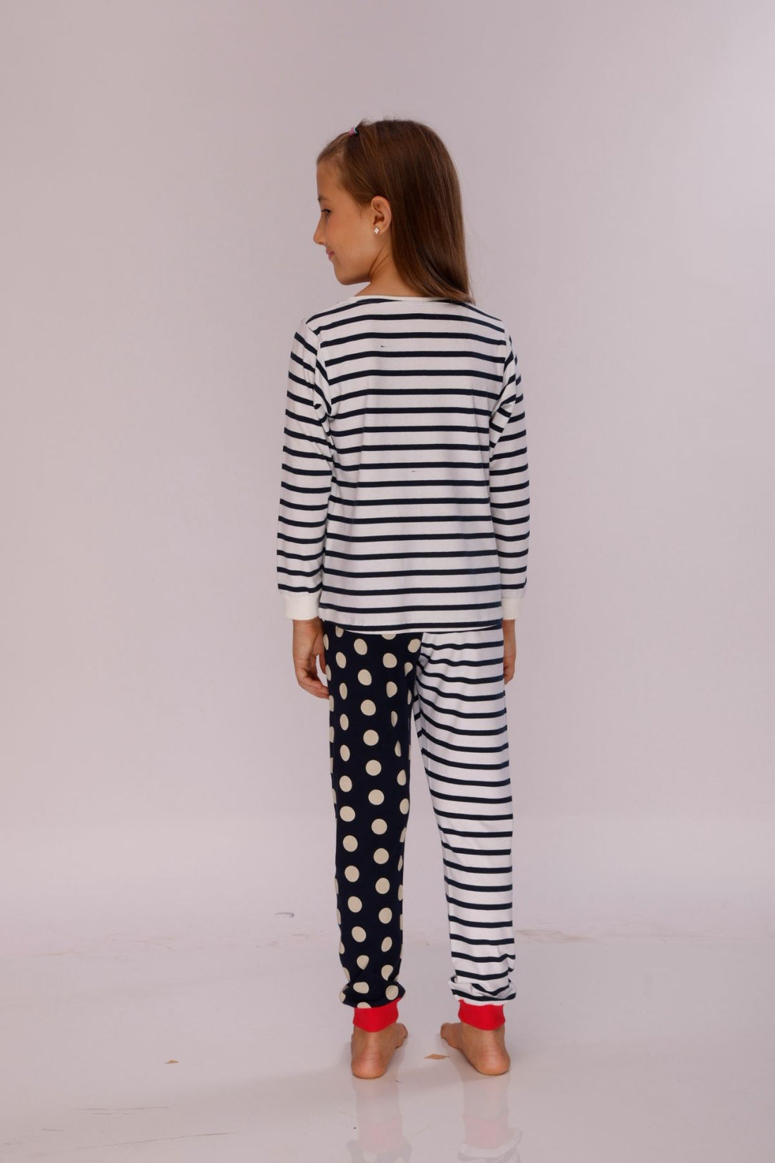 Polka Dot Stripes Cozy Nightsuits Top Pajama Set For Girls