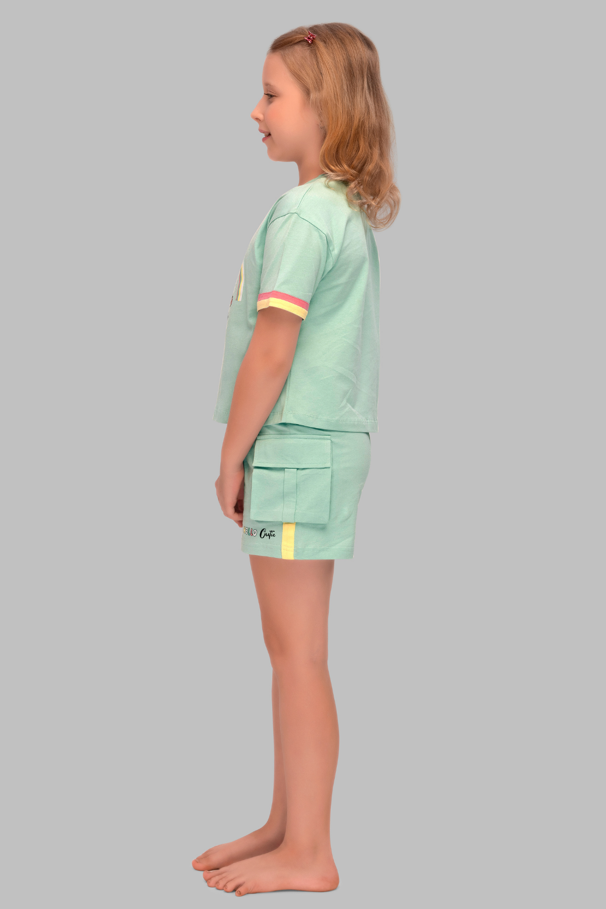 Teal Bunny and Teddy Shorts Set For Girls