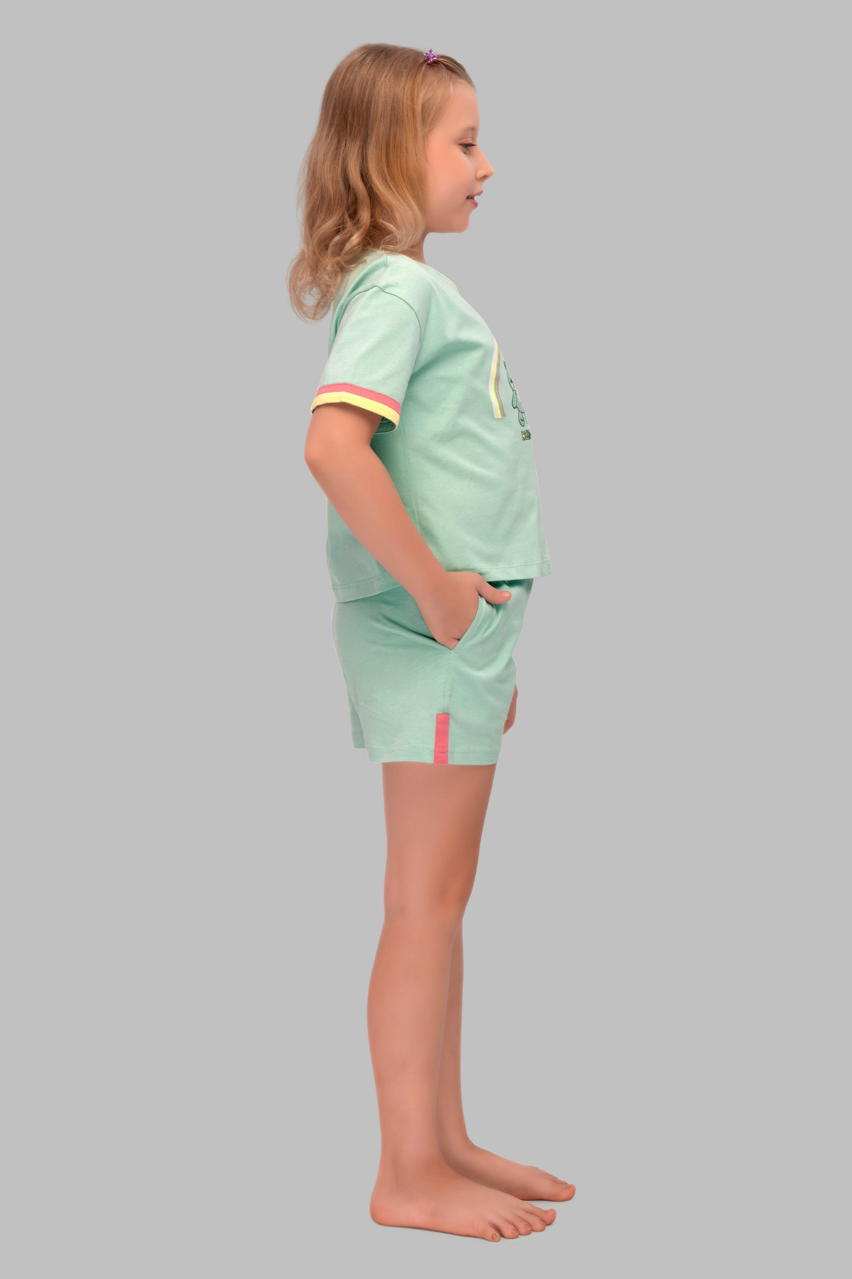 Teal Bunny and Teddy Shorts Set For Girls