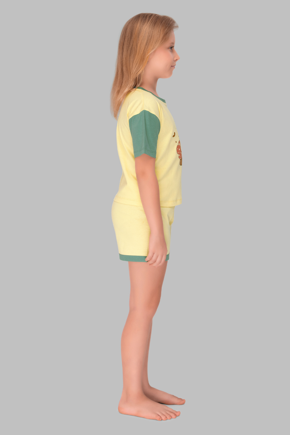 Colour Block Kitty Shorts Set For Girls