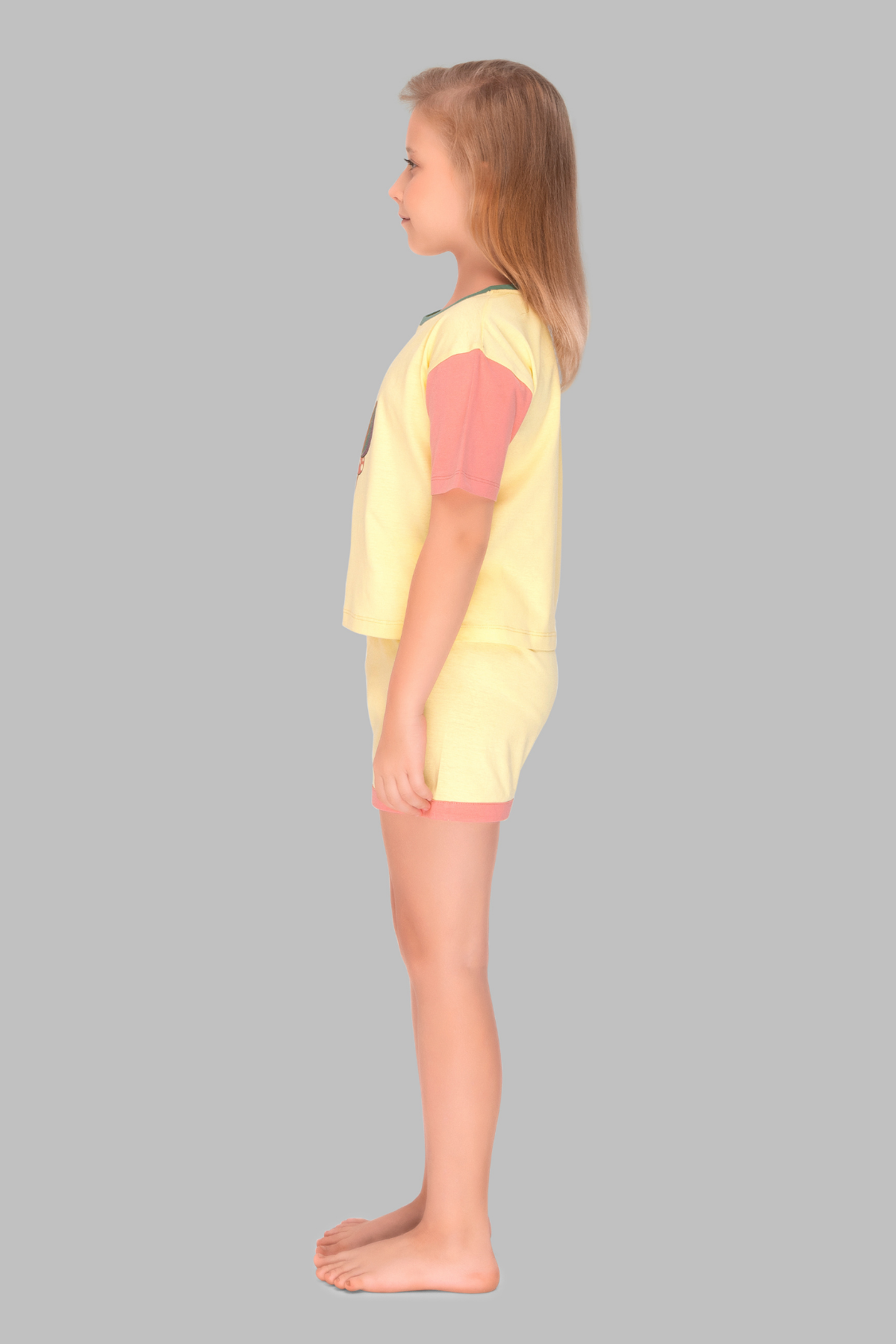 Colour Block Kitty Shorts Set For Girls