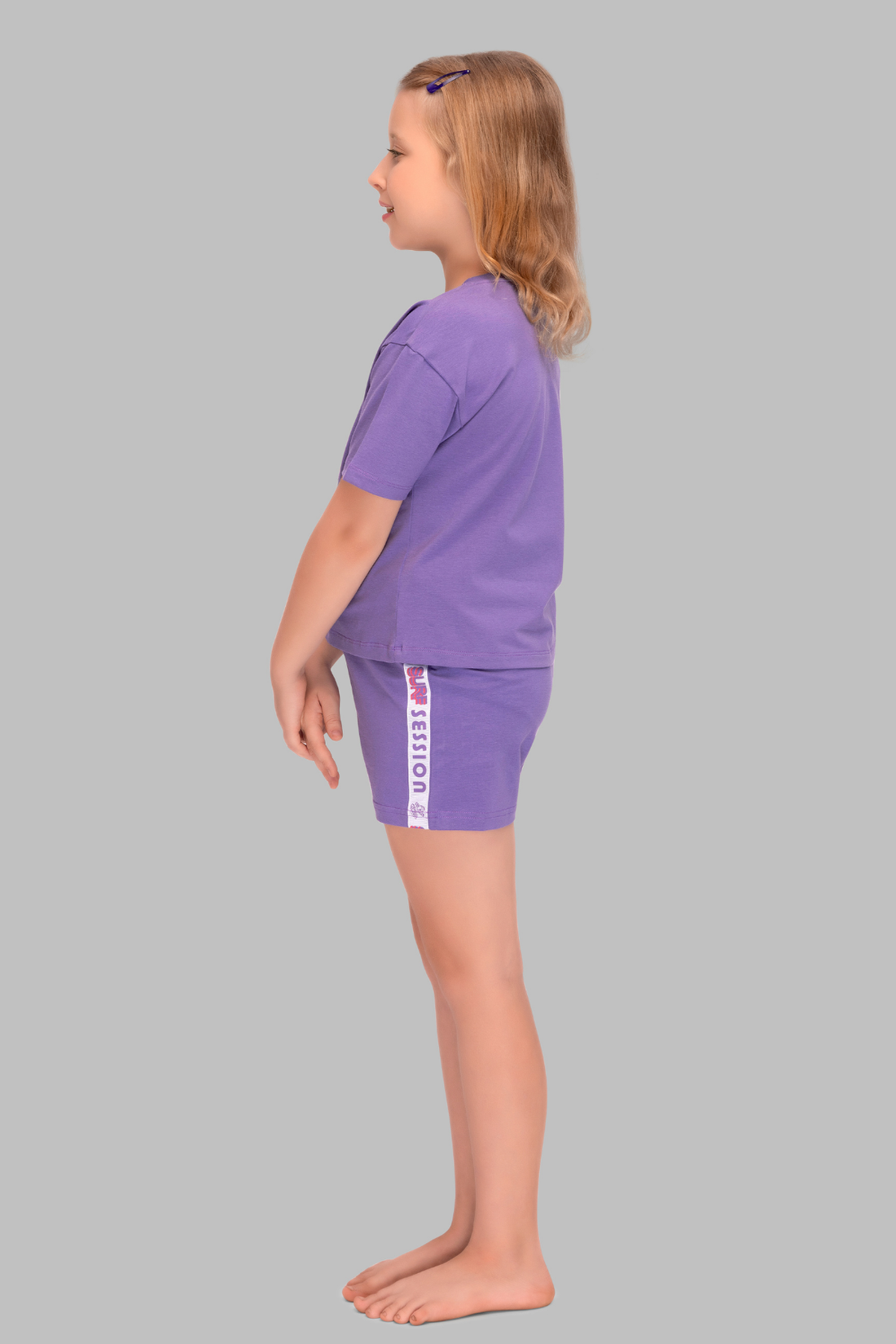 Purple Printed Shorts Set For Girls