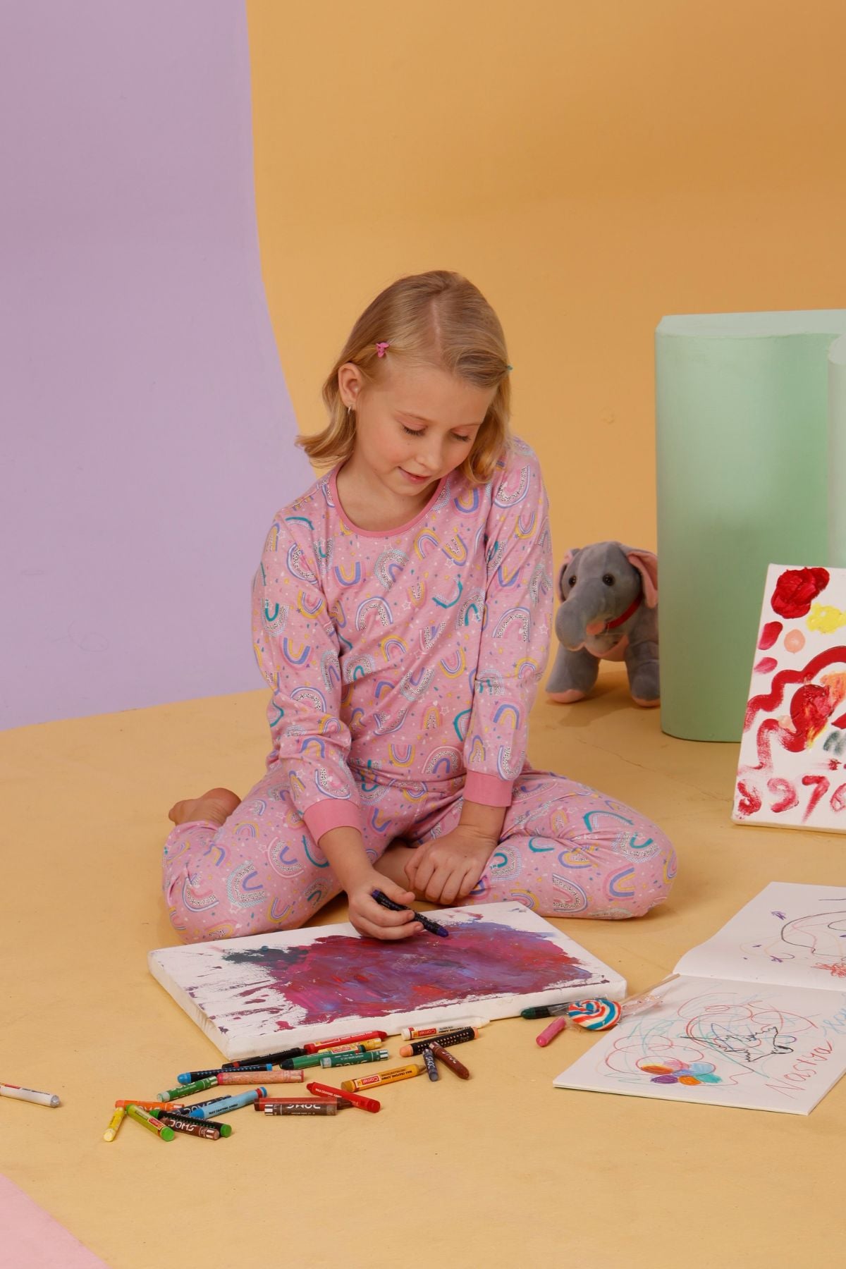 Rainbow Cute Cozy Nightsuits Top Pajama Set For Girls