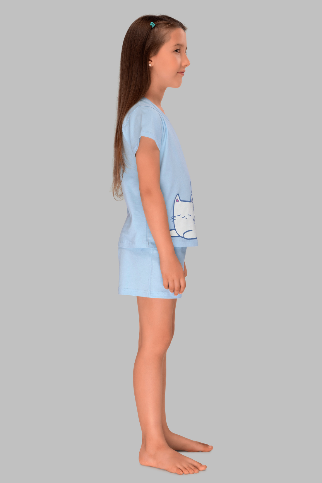 Lazy Kitty Shorts Set For Girls
