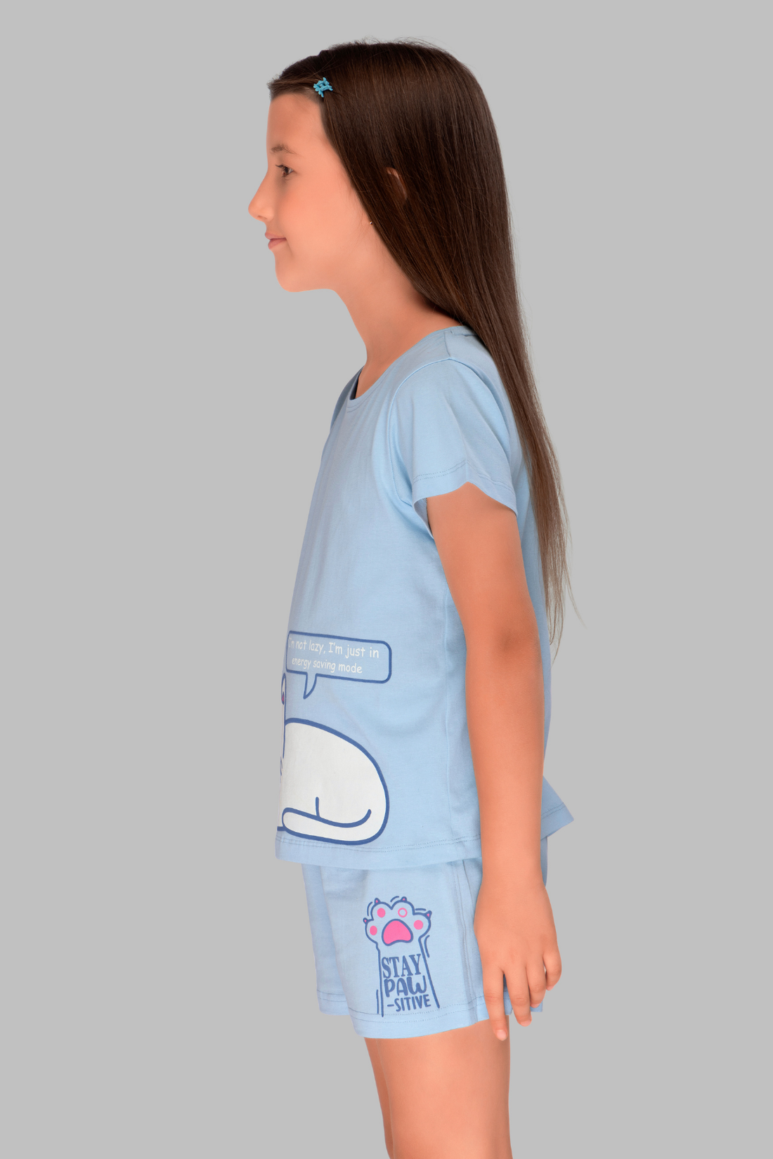 Lazy Kitty Shorts Set For Girls
