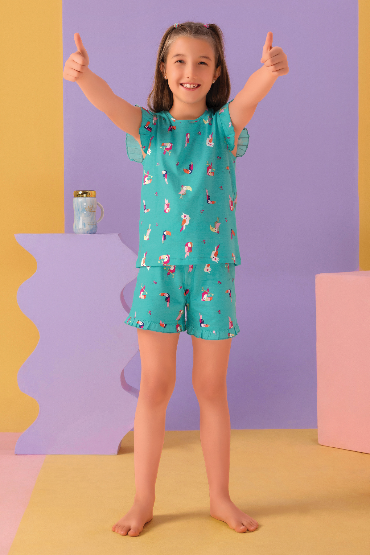 Colourful Parrot Shorts Set For Girls
