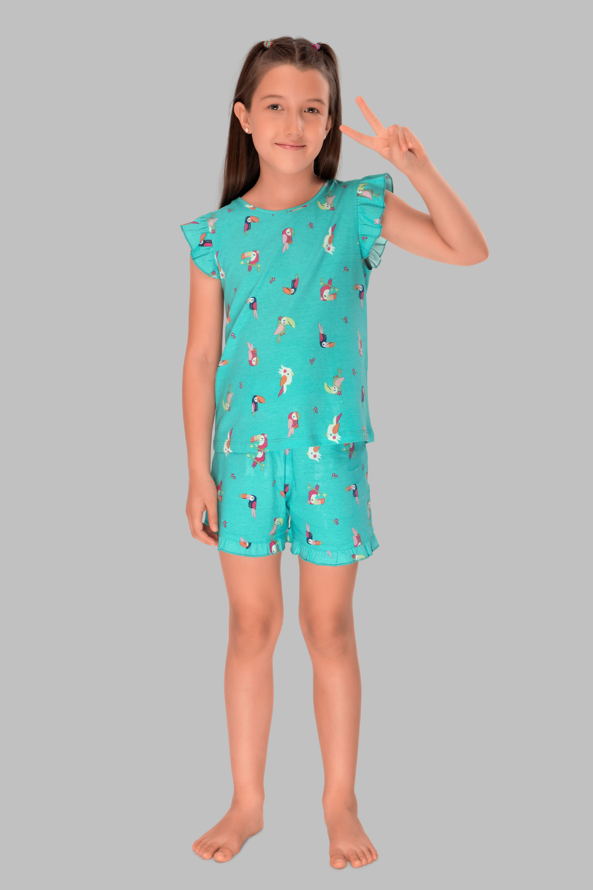 Colourful Parrot Shorts Set For Girls SH 25053
