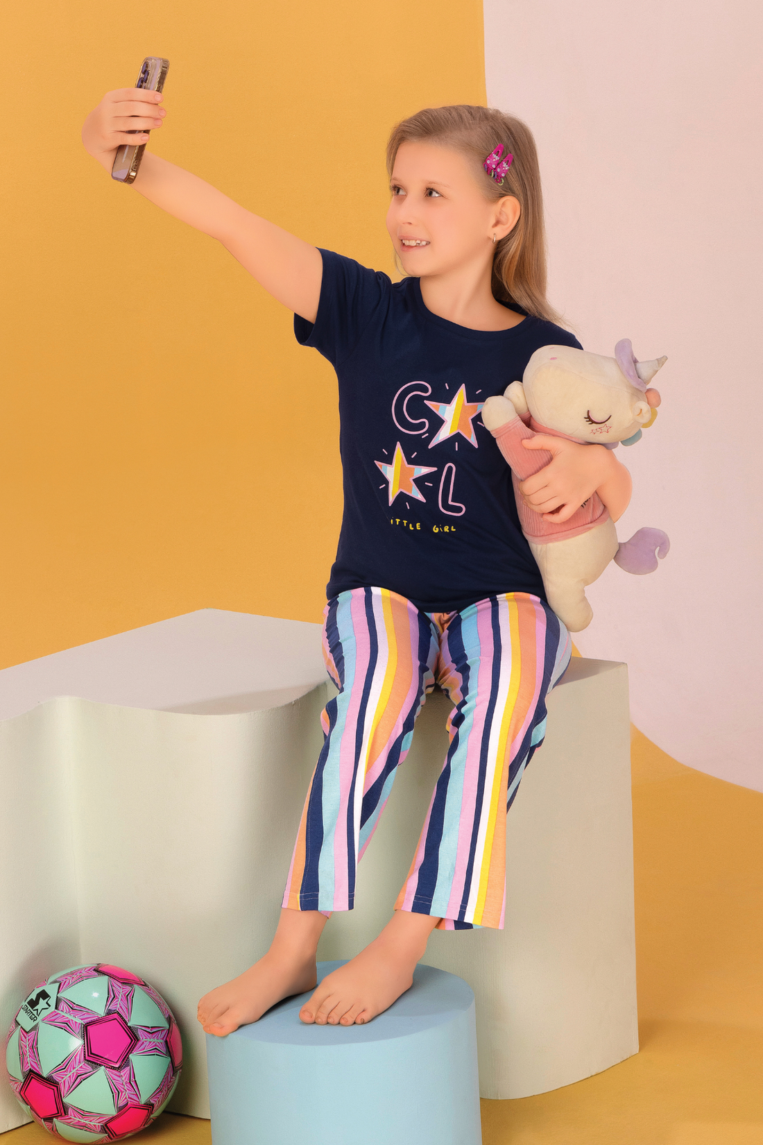 3 Piece Nightsuits Top Pajama Shorts Sets For Girls