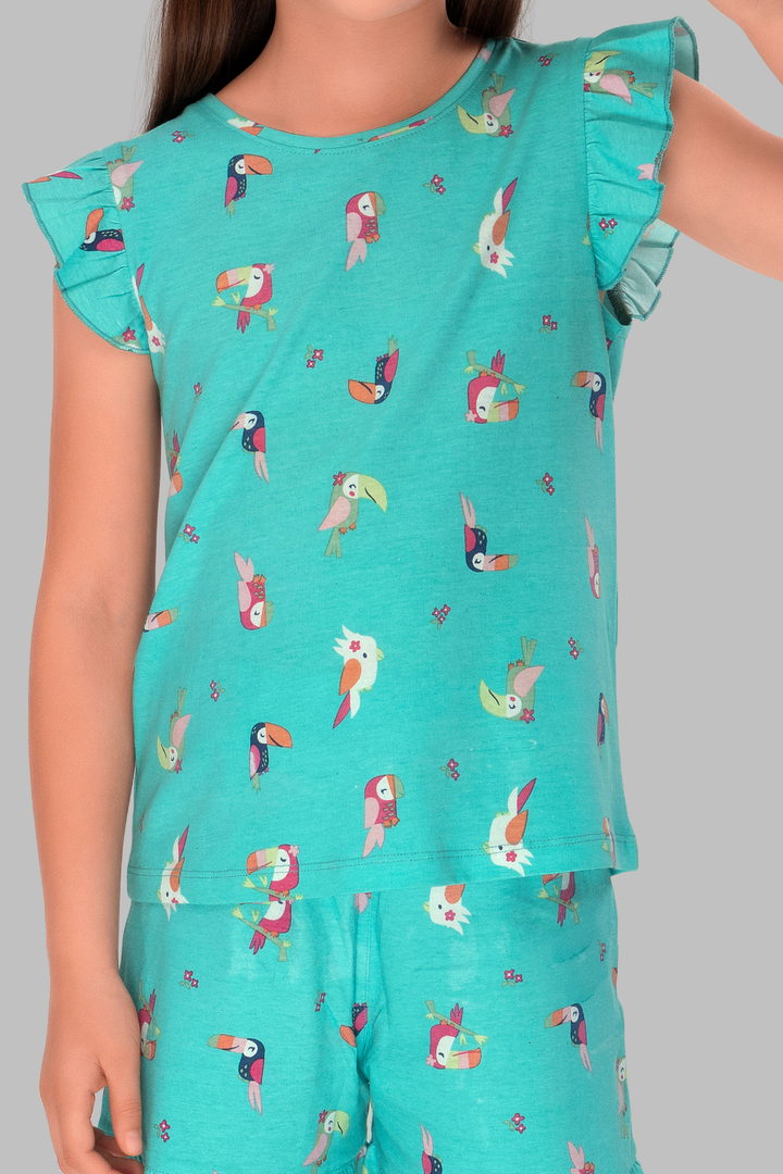 Colourful Parrot Shorts Set For Girls SH 25053