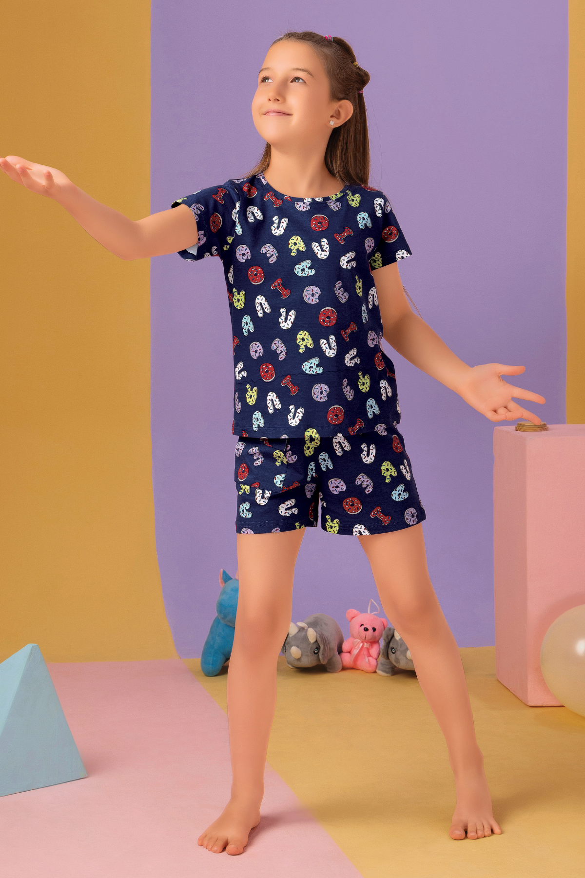 ABC Printed Shorts Set For Girls