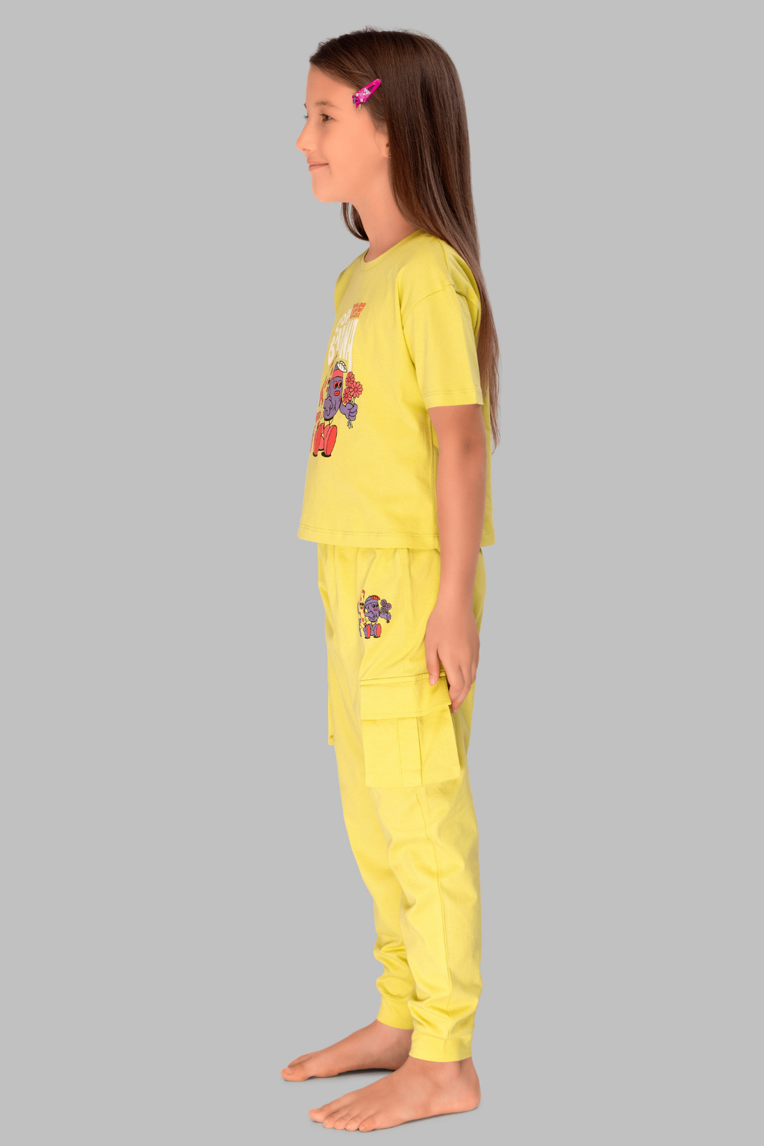 Yellow Banana Print Jogger Set for Kids - Cute Night Suit for Girls