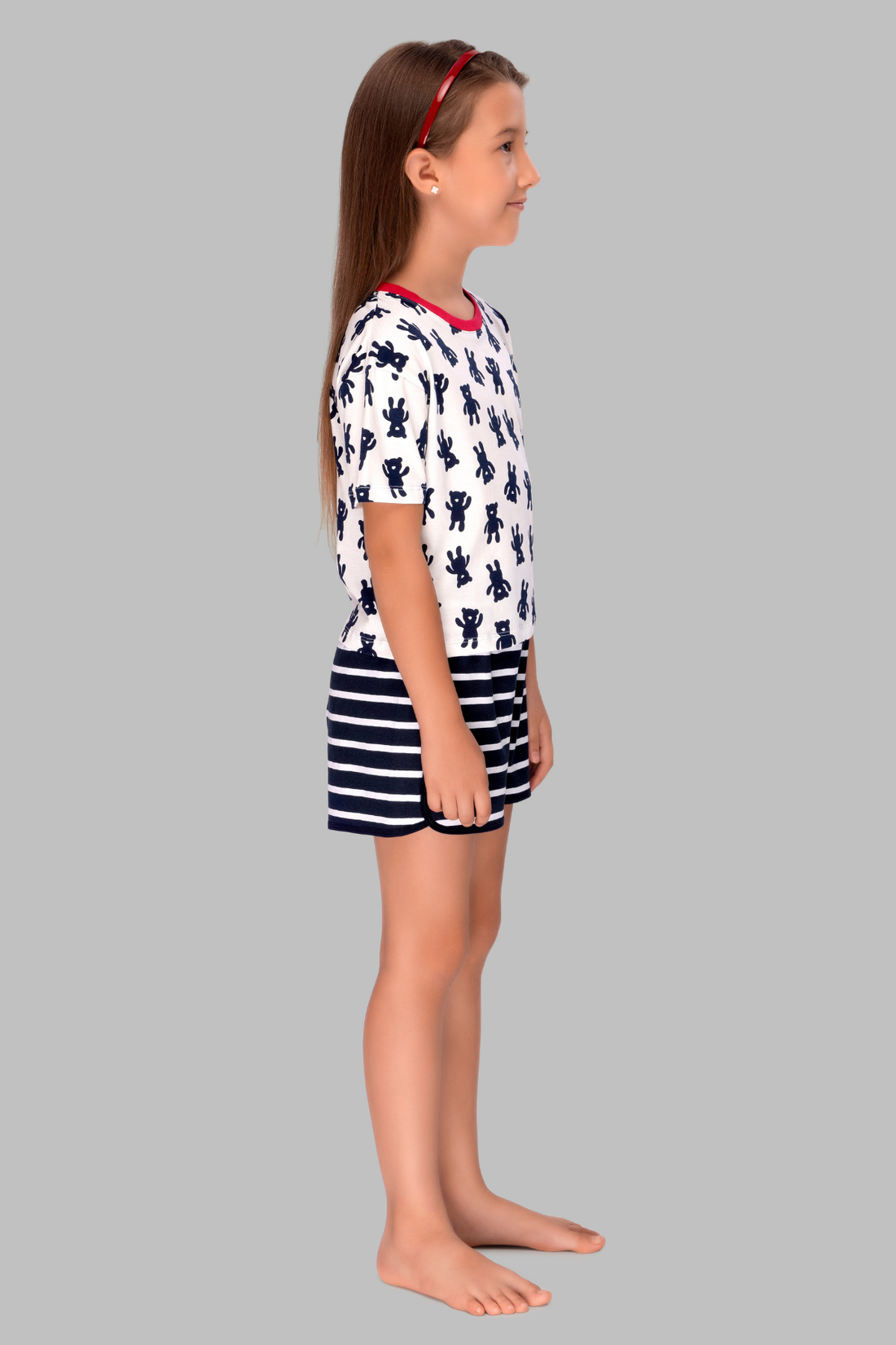 Navy Blue Striped Shorts Set For Girls
