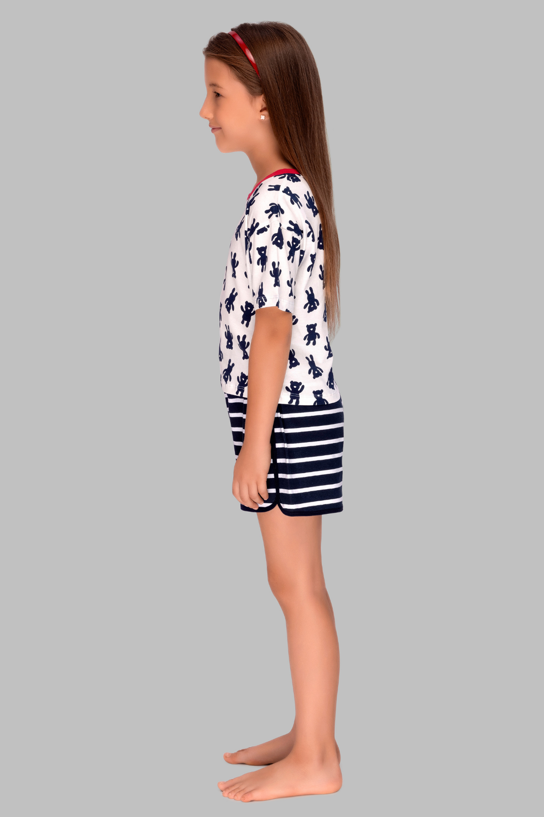 Navy Blue Striped Shorts Set For Girls