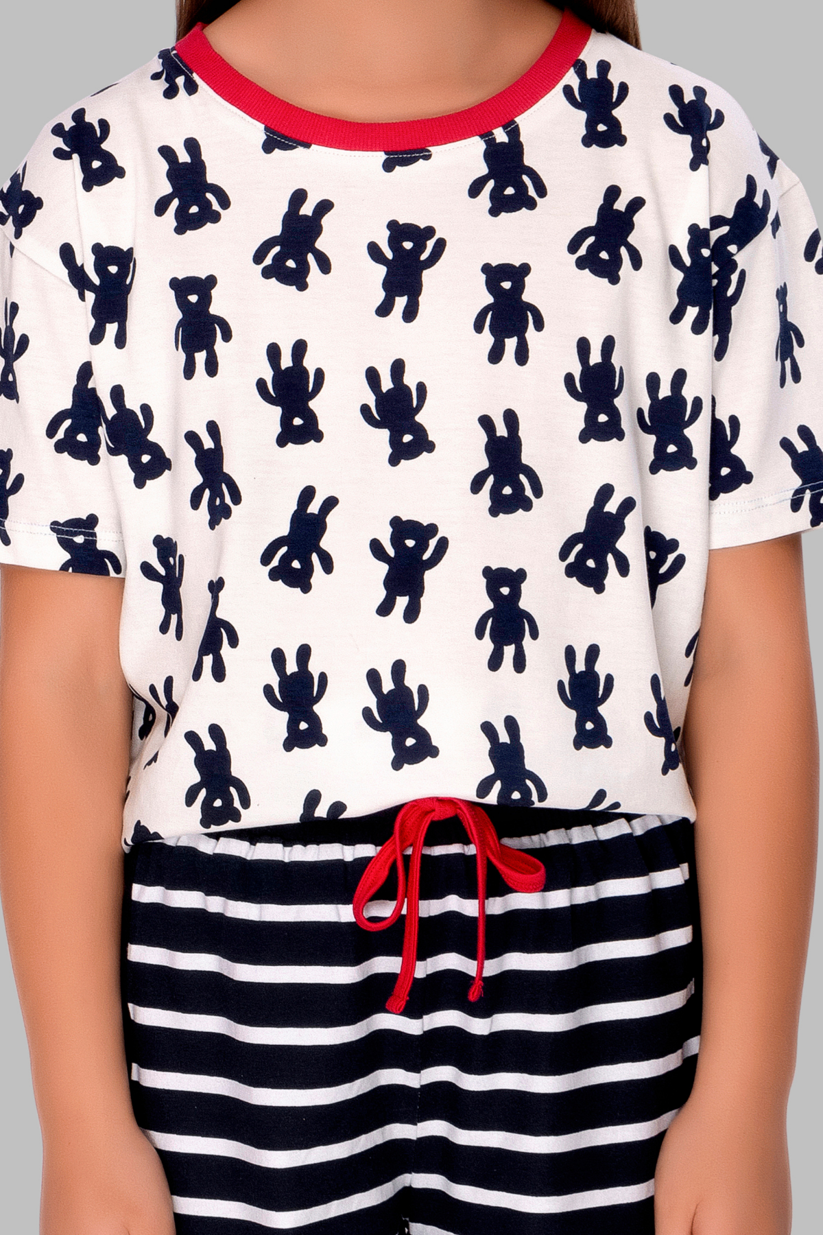 Navy Blue Striped Shorts Set For Girls