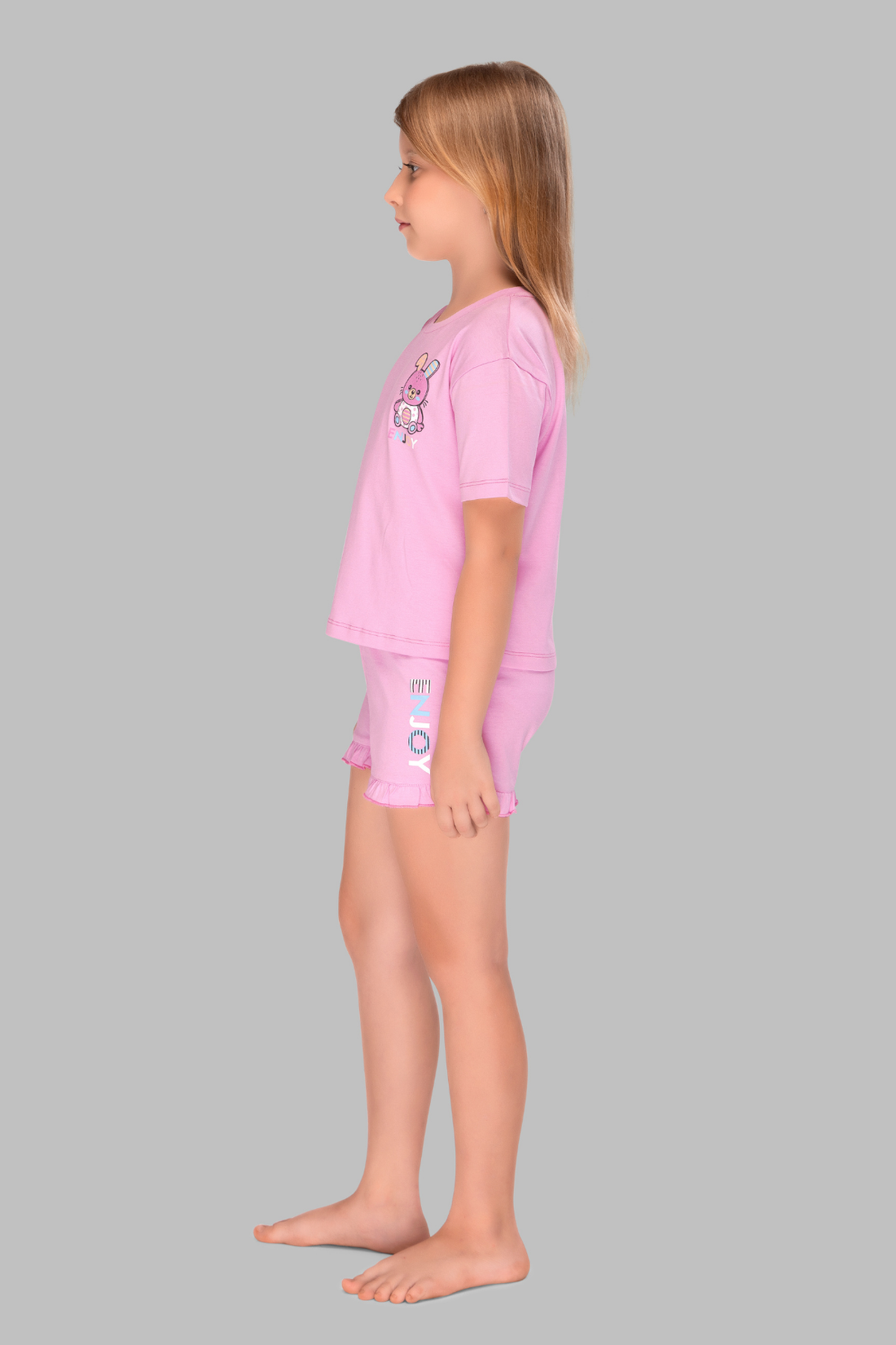 Back Print Teddy Shorts Set For Girls SH 25108