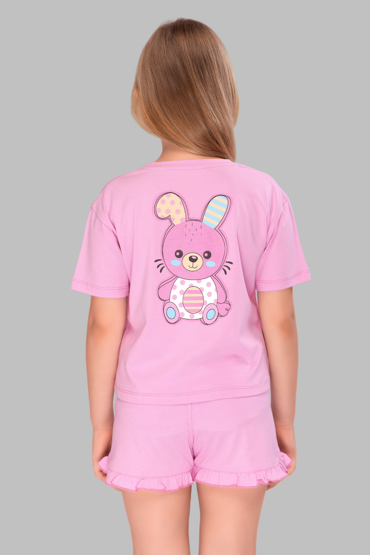 Back Print Teddy Shorts Set For Girls