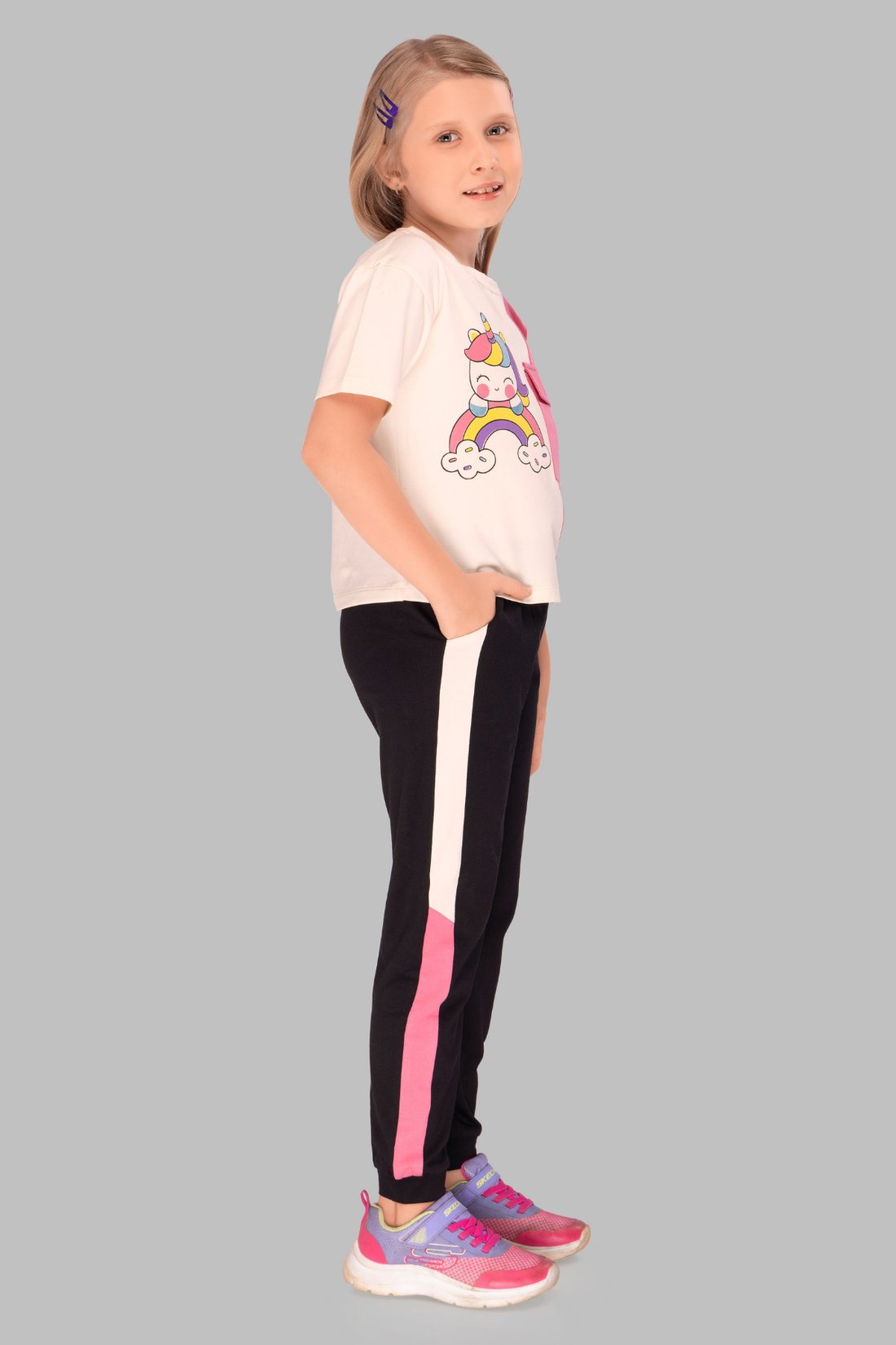 Unicorn Print Colour Block Top And Joggers Sets JG 25021