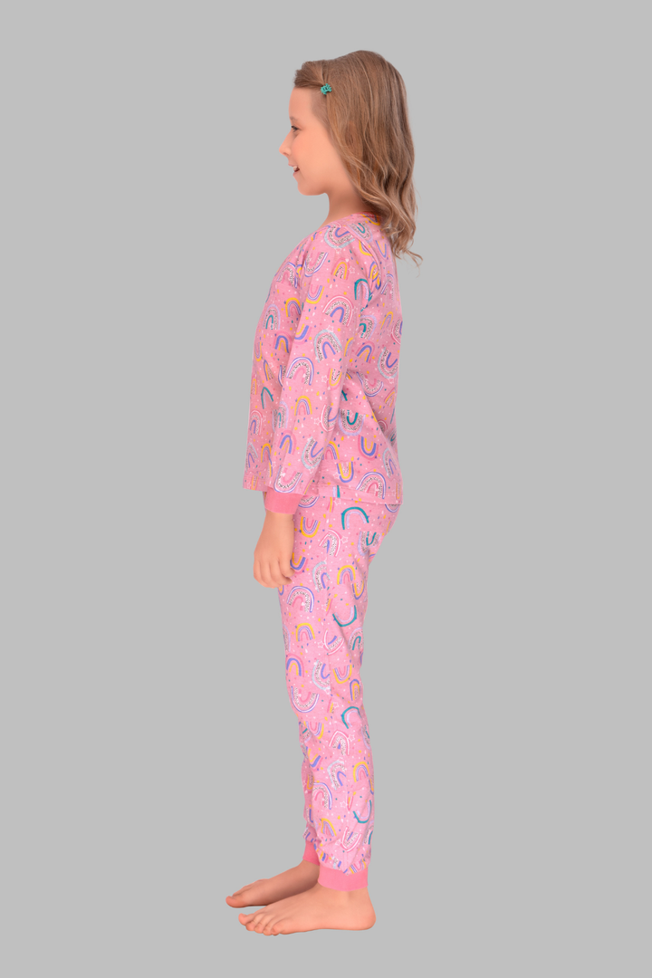 Rainbow Cute Cozy Nightsuits Top Pajama Set For Girls