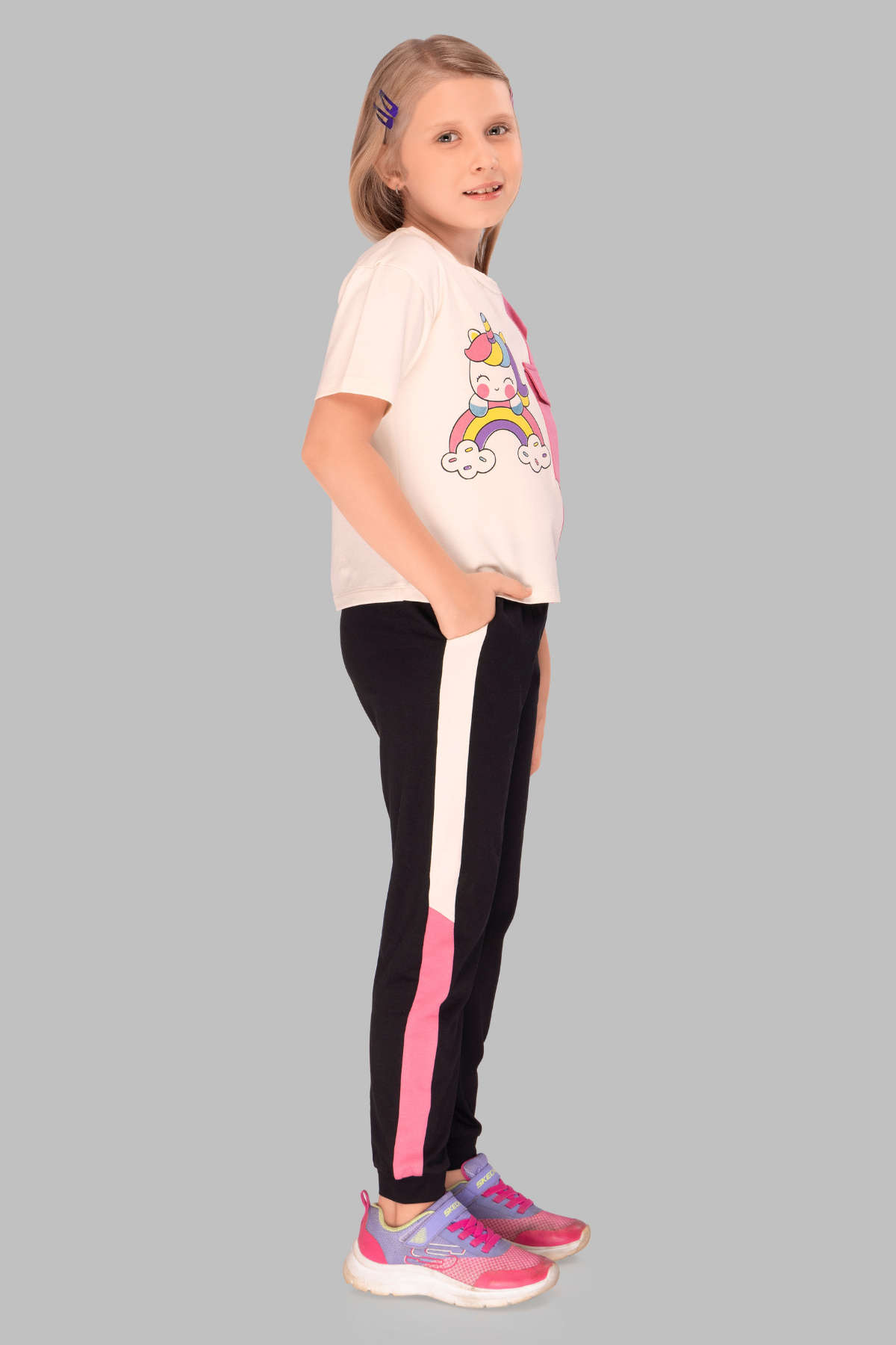 Unicorn Print Colour Block Top And Joggers Sets