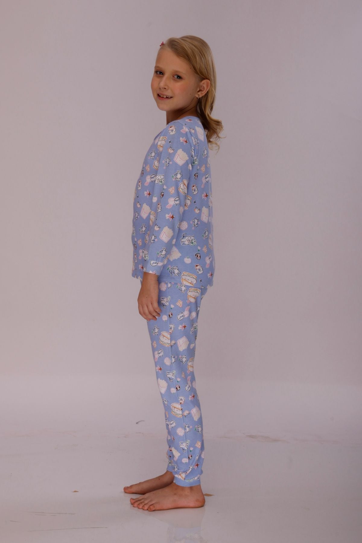 Cute Kitty Cozy Nightsuits Top Pajama Set For Girls