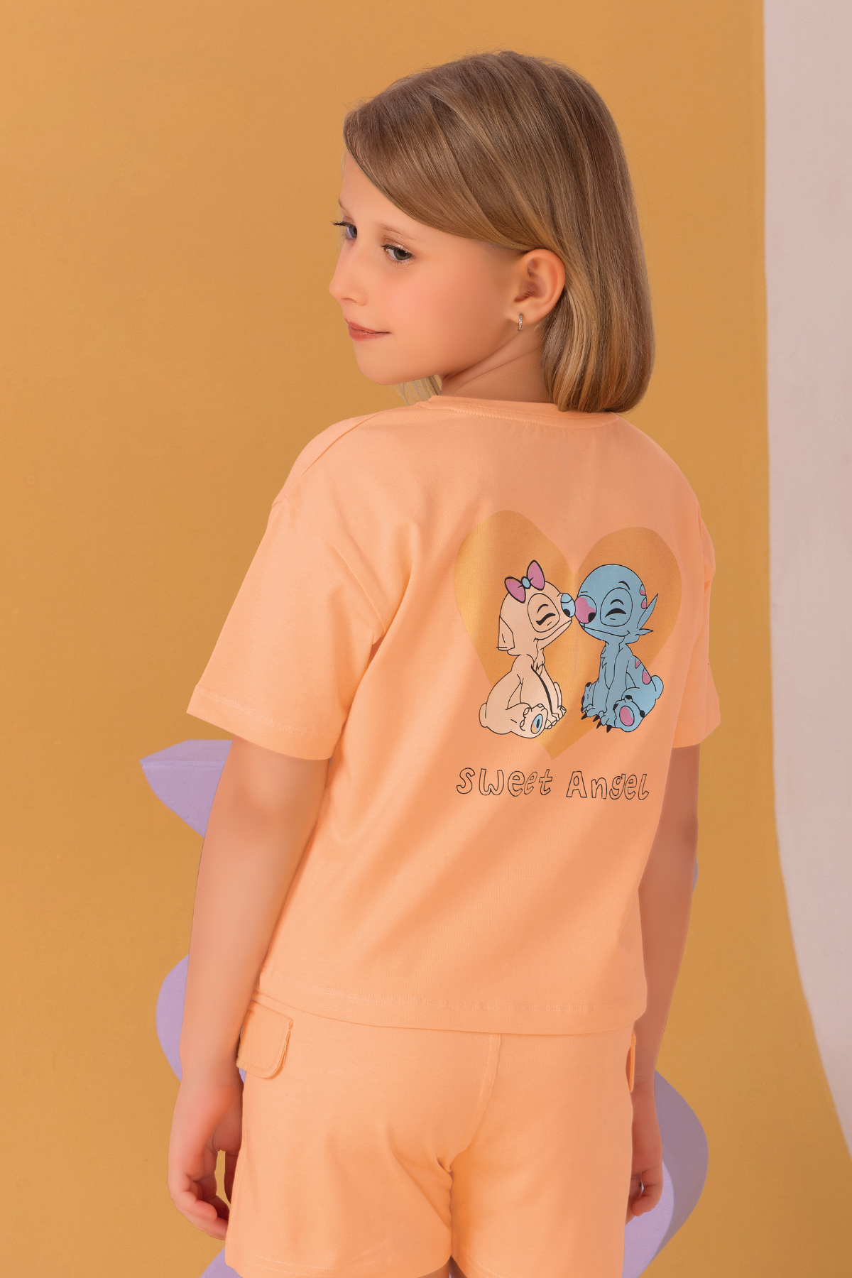 Solid Pastel Peach Shorts Set For Girls