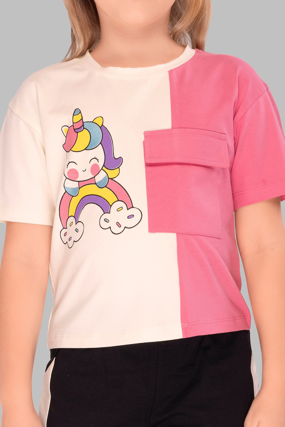 Unicorn Print Colour Block Top And Joggers Sets