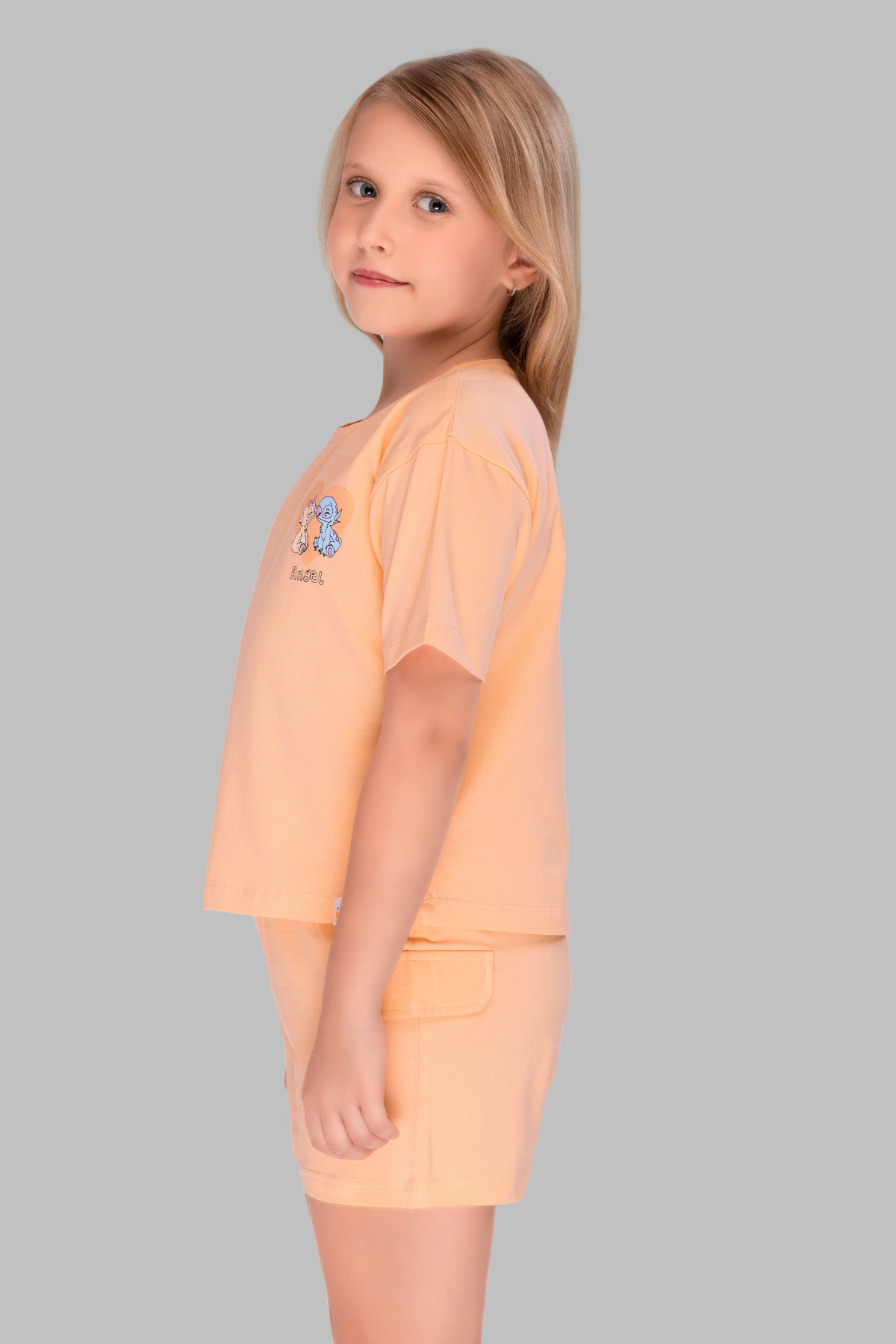 Solid Pastel Peach Shorts Set For Girls SH 25039