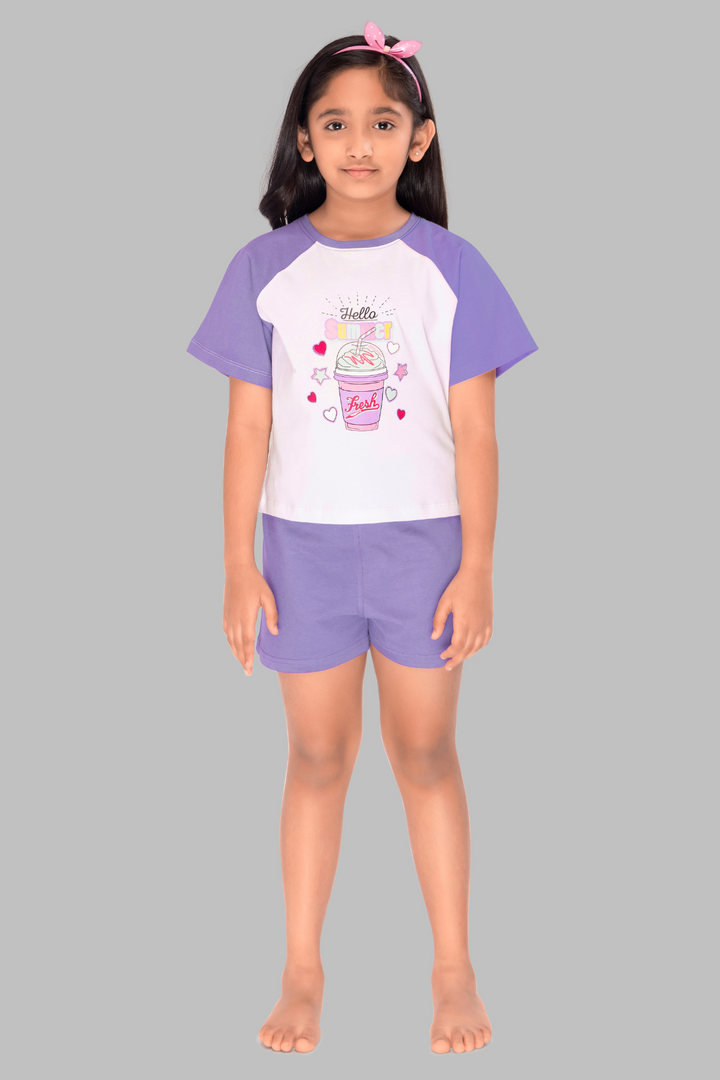 Colour Block Shorts Set For Girls