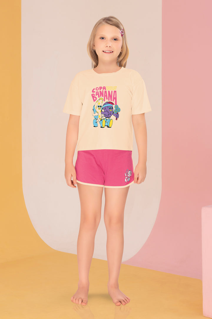 Pink Copa Banana Shorts Set For Girls SH 25043