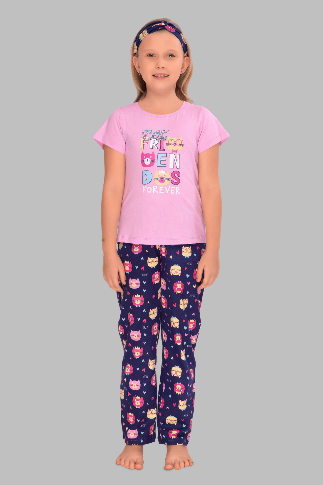 Pink & Navy "Best Friends Forever" Pajama Set For Girls PJ 25002