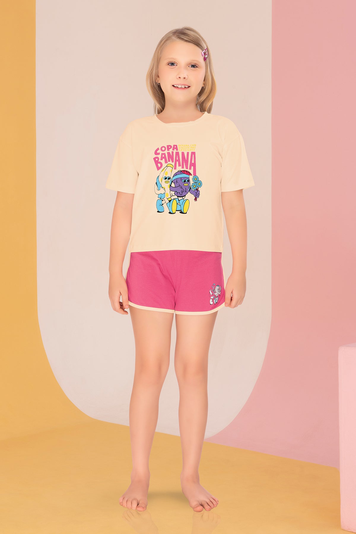 Pink Copa Banana Shorts Set For Girls