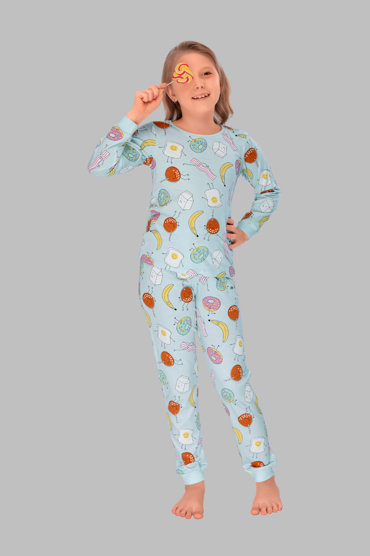 Fruit Doughnuts Cozy Nightsuits Top Pajama Set For Girls