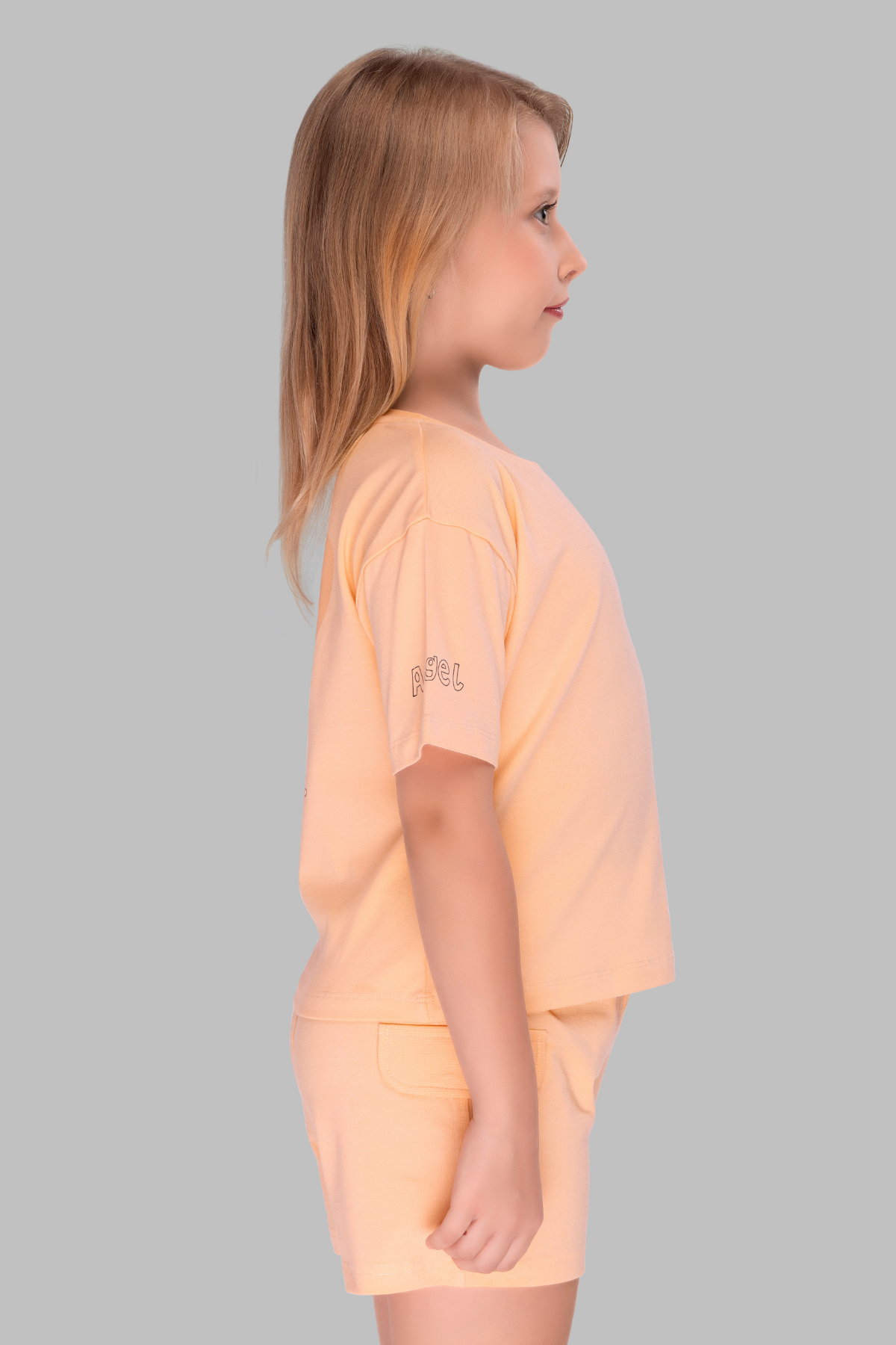 Solid Pastel Peach Shorts Set For Girls