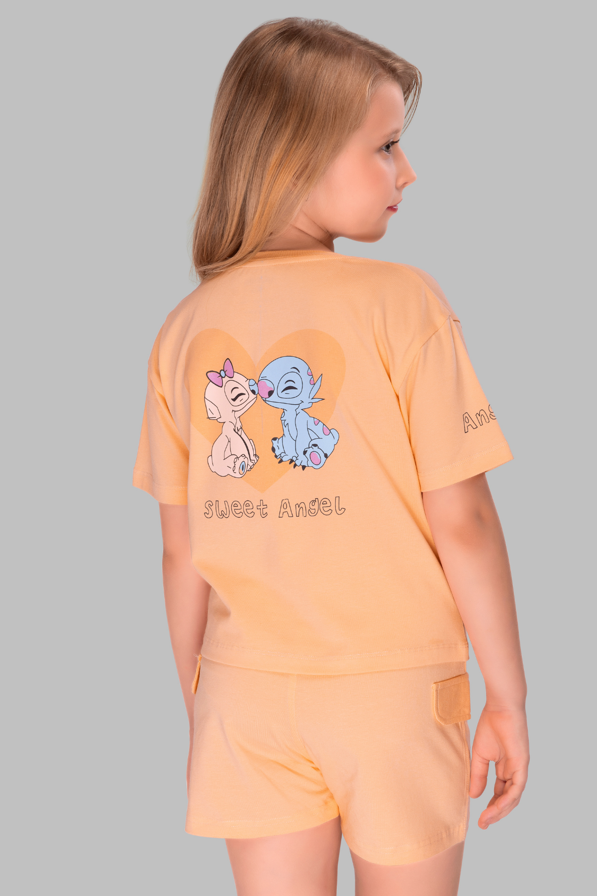 Solid Pastel Peach Shorts Set For Girls