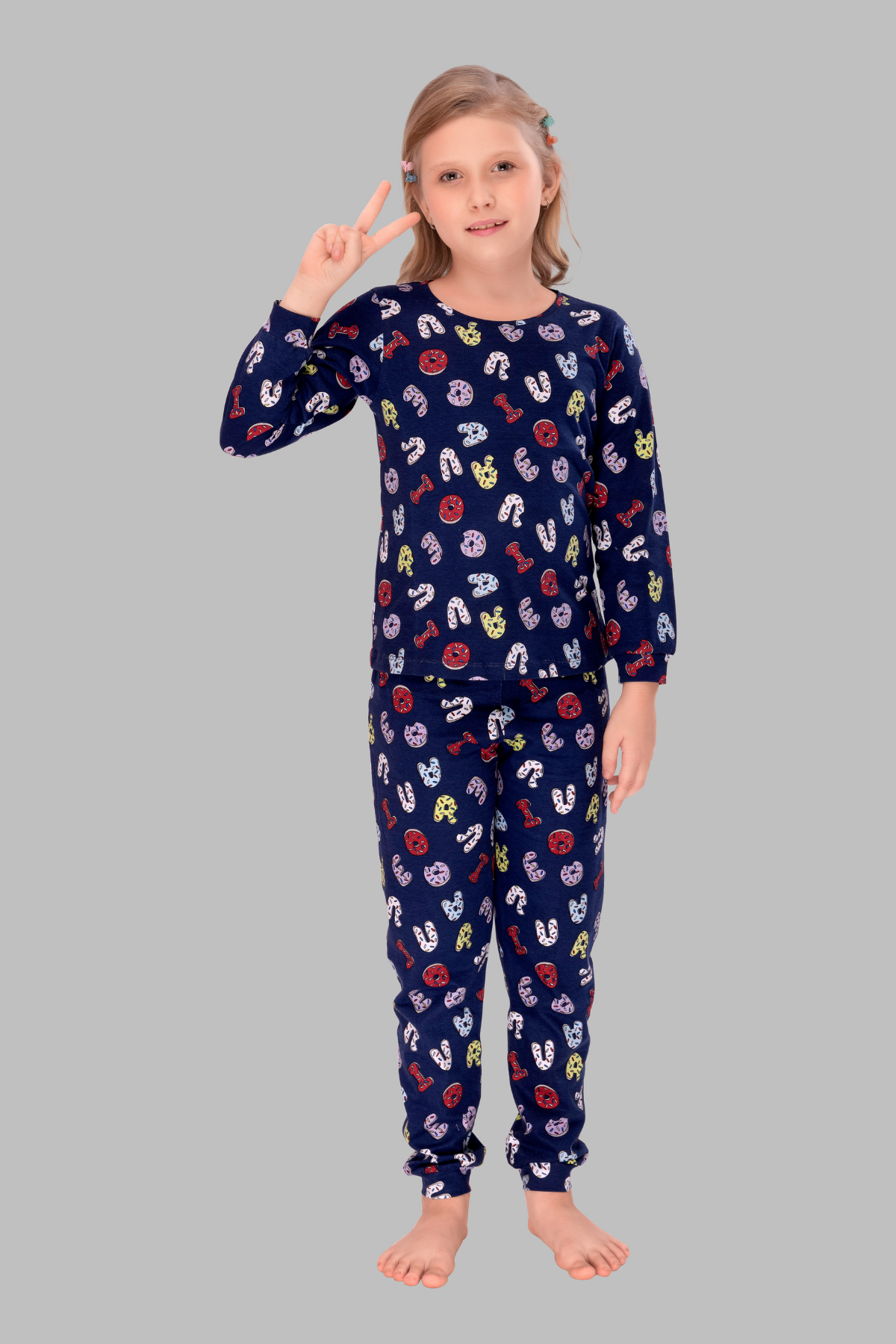 Navy Blue Alphabets Fun Cozy Set Top Pajama Set For Girls