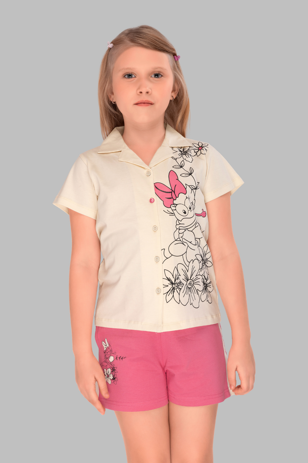Duck Print Shirt And Shorts Sets For Girls
