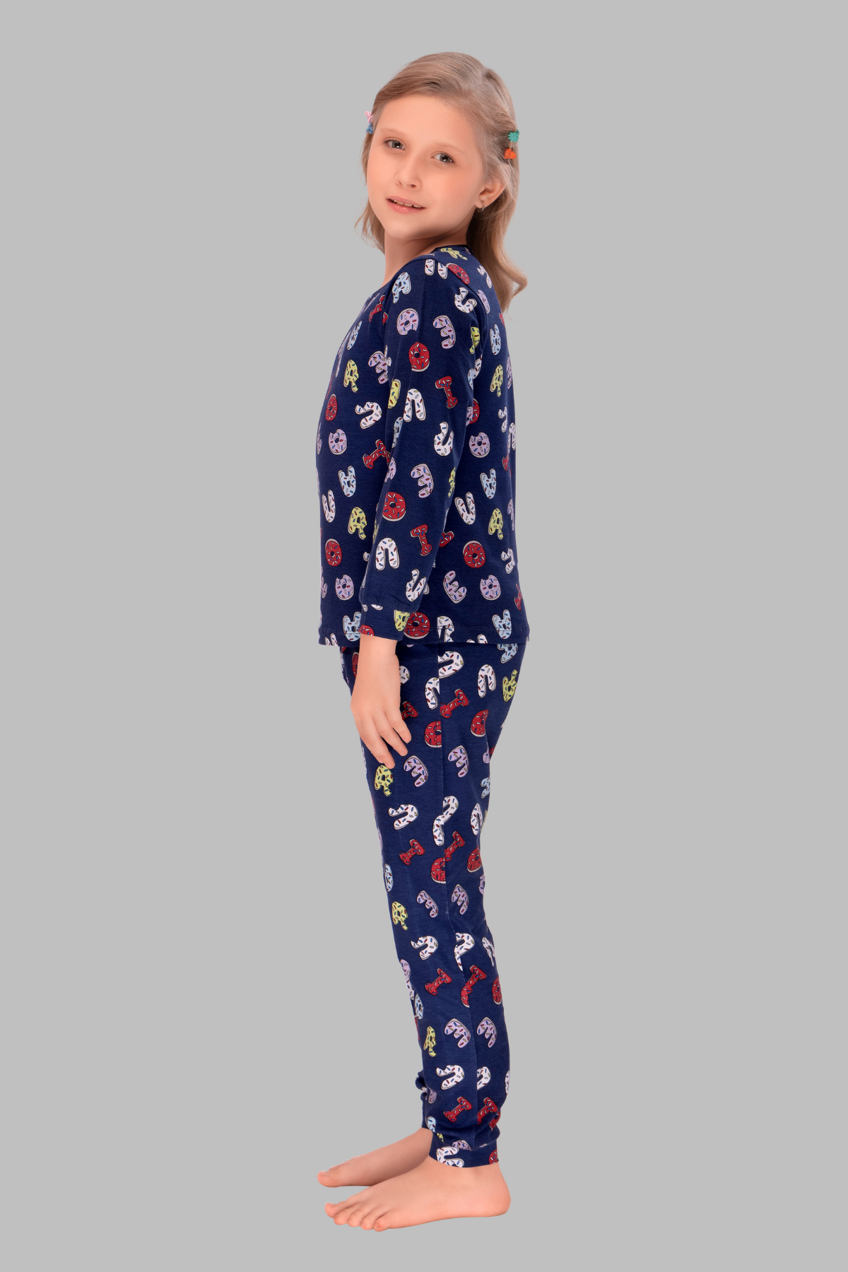 Navy Blue Alphabets Fun Cozy Set Top Pajama Set For Girls