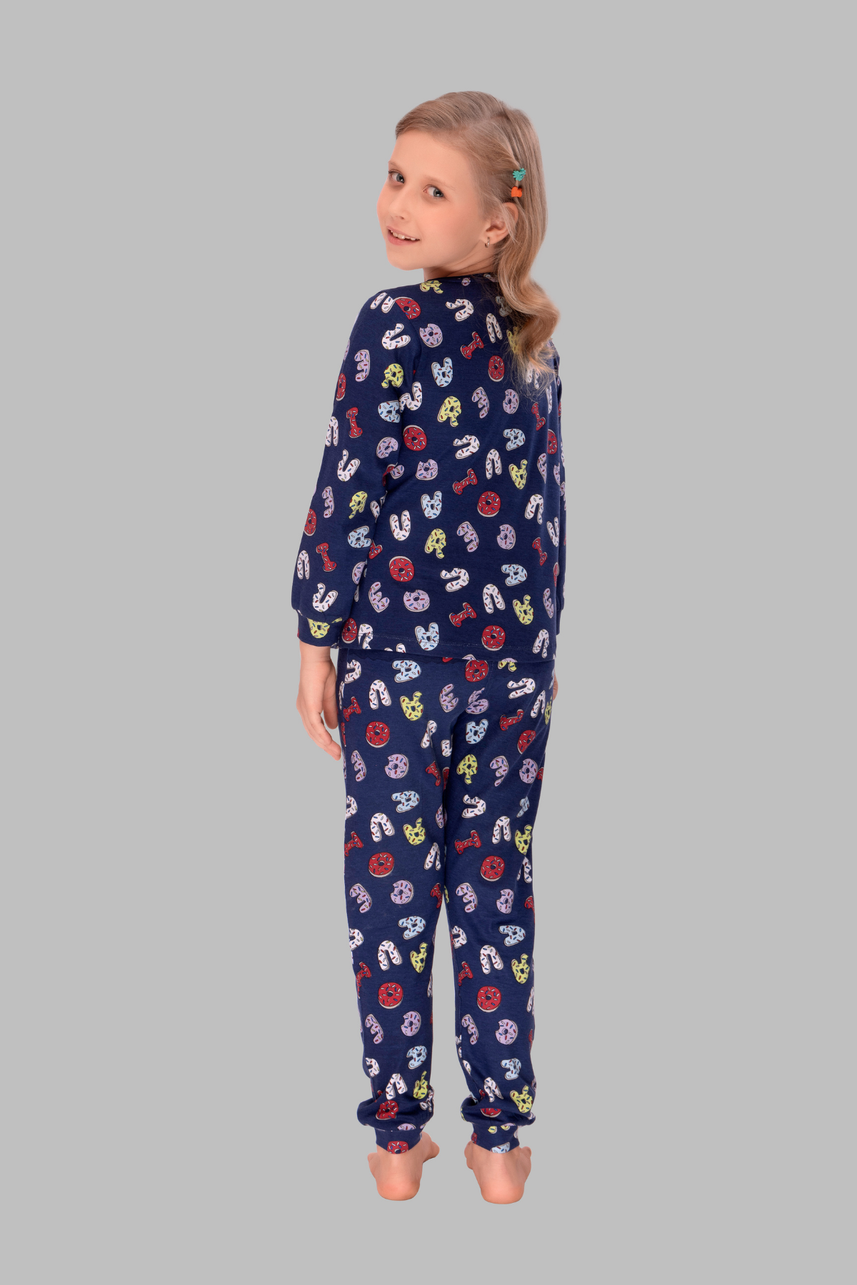 Navy Blue Alphabets Fun Cozy Set Top Pajama Set For Girls