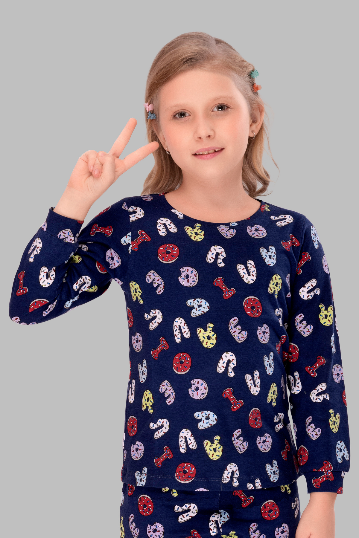 Navy Blue Alphabets Fun Cozy Set Top Pajama Set For Girls