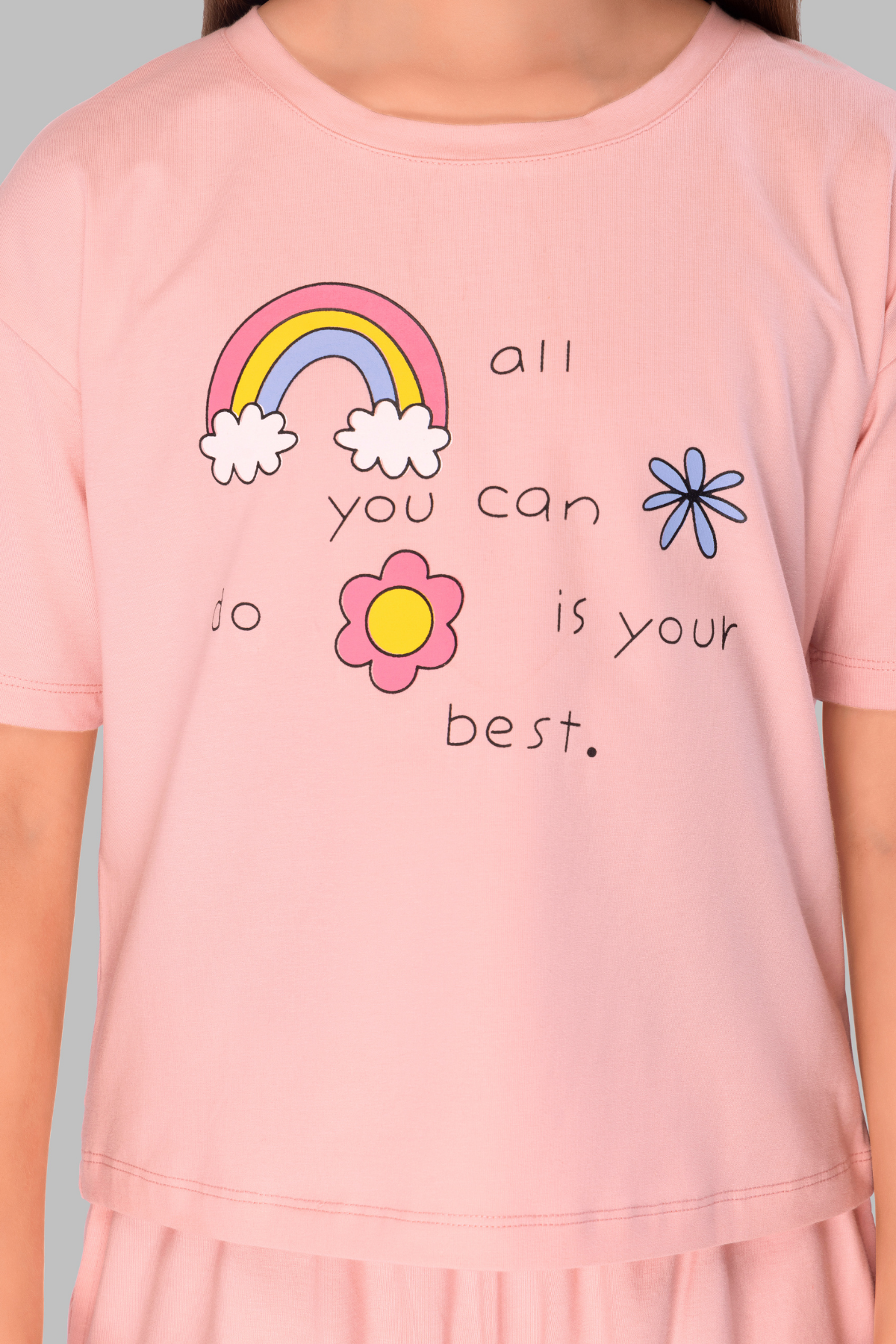 Light Print Top And Cargo Joggers Sets For Girls