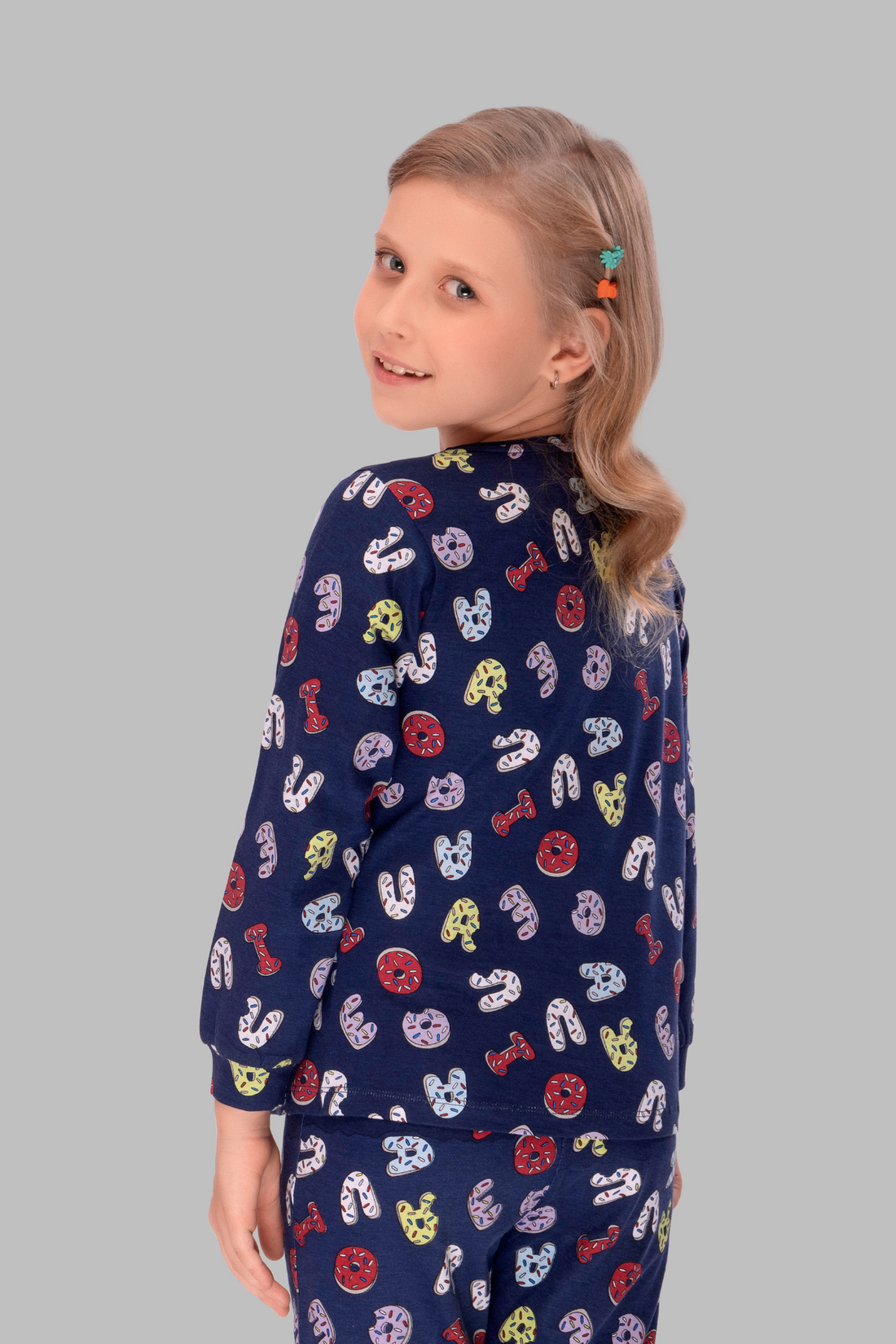 Navy Blue Alphabets Fun Cozy Set Top Pajama Set For Girls
