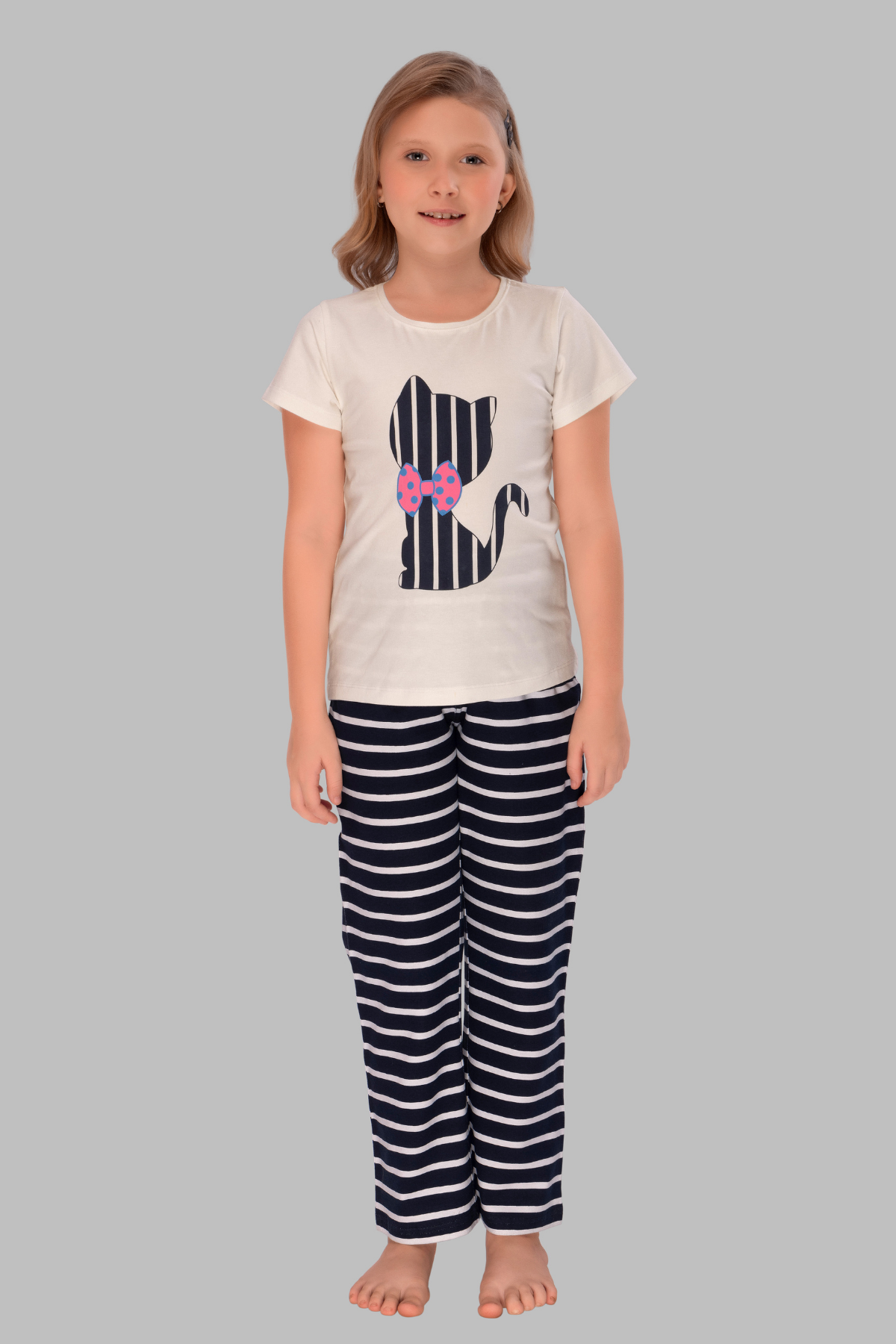 Meow in Style: Striped Kitty Pajama Set