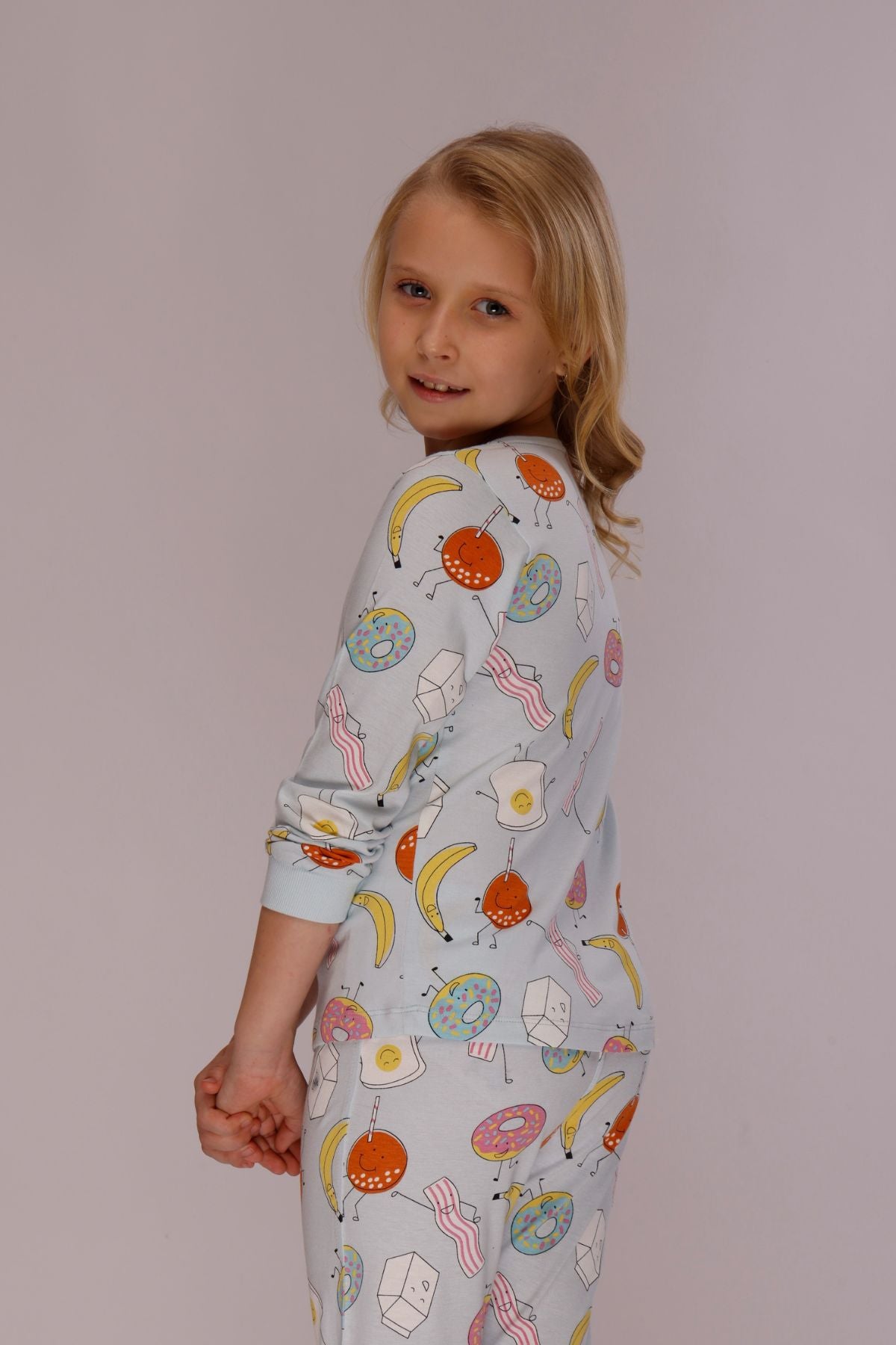 Fruit Doughnuts Cozy Nightsuits Top Pajama Set For Girls