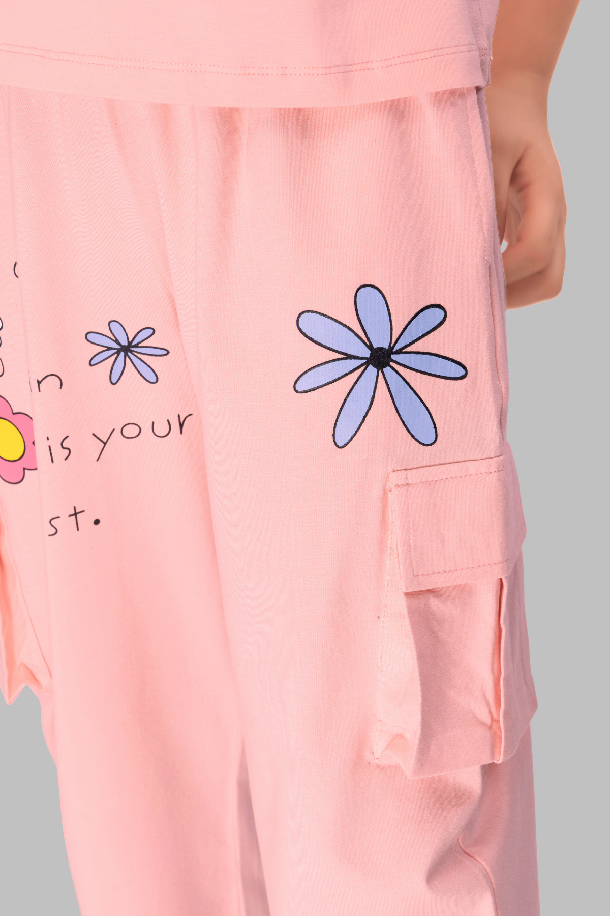 Light Print Top And Cargo Joggers Sets For Girls