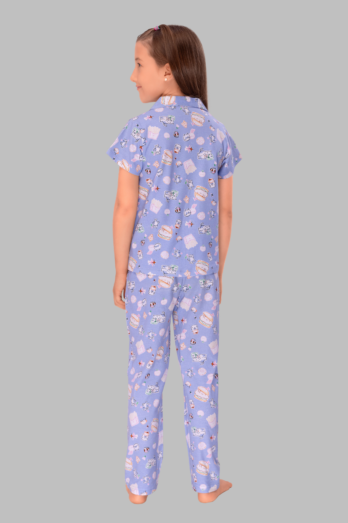 Soft Blue Collar And Pajama Set For Girls