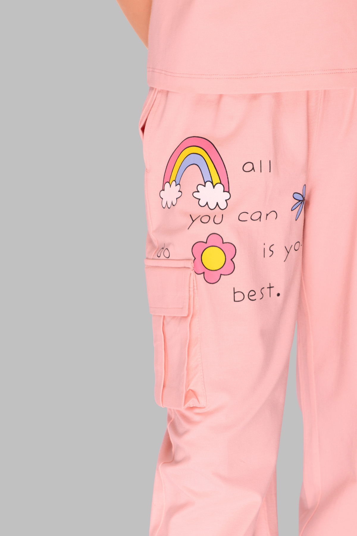 Light Print Top And Cargo Joggers Sets For Girls