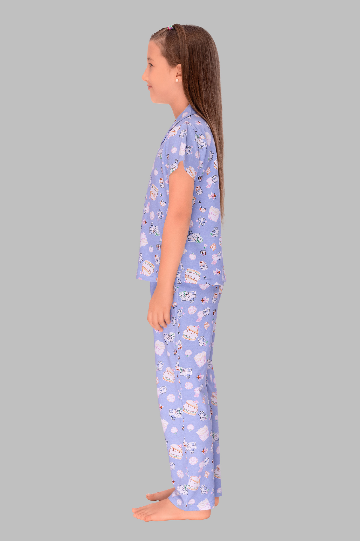 Soft Blue Collar And Pajama Set For Girls
