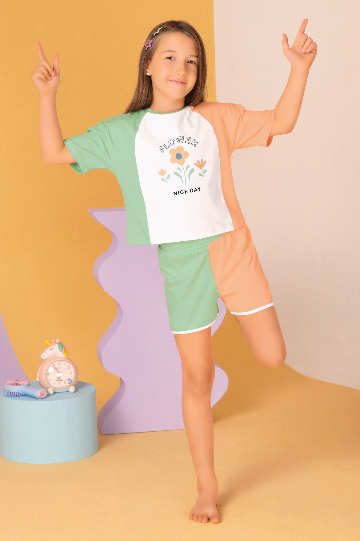 Floral Pastel shorts Set For Girls SH 25041