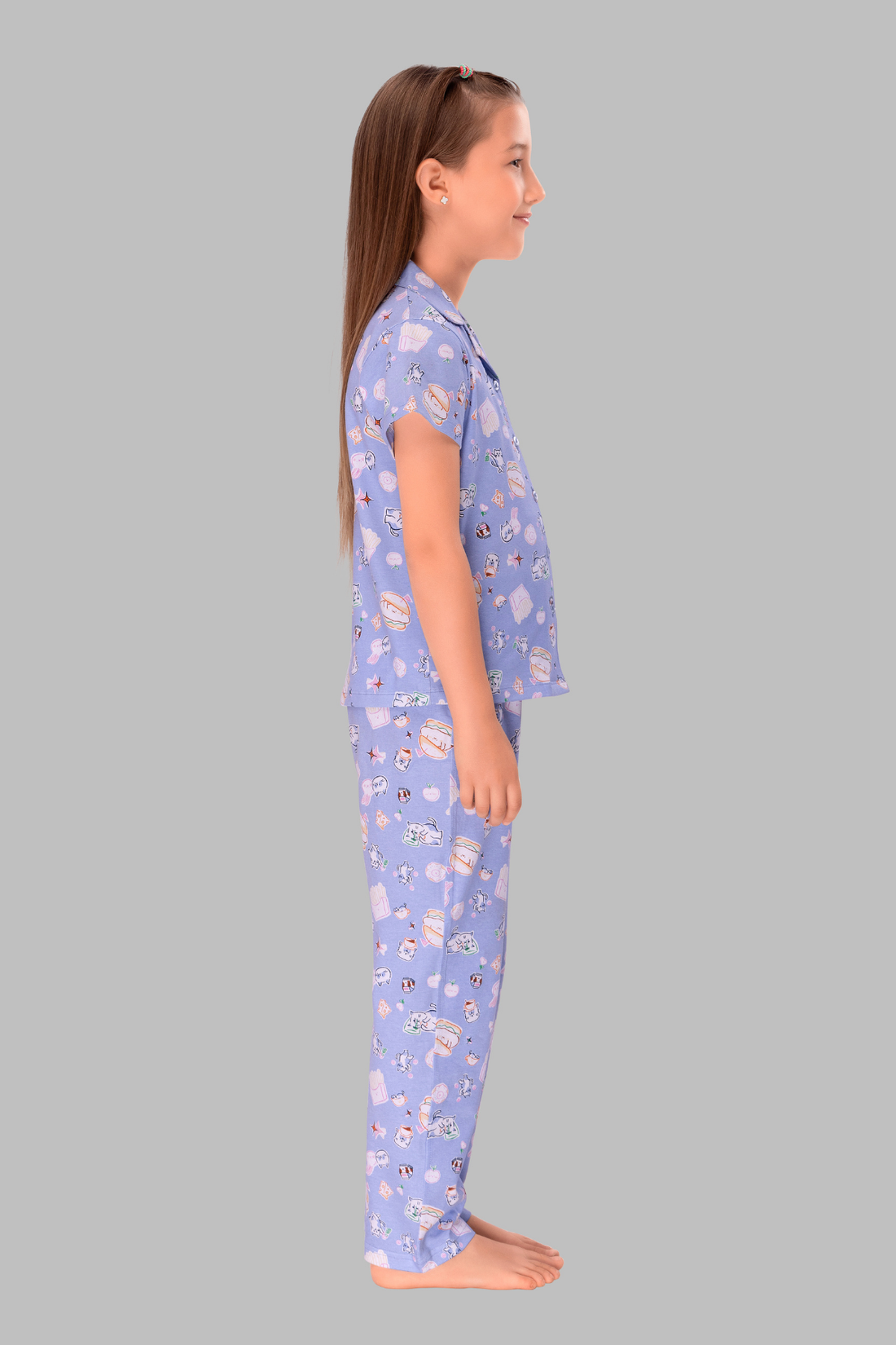 Soft Blue Collar And Pajama Set For Girls