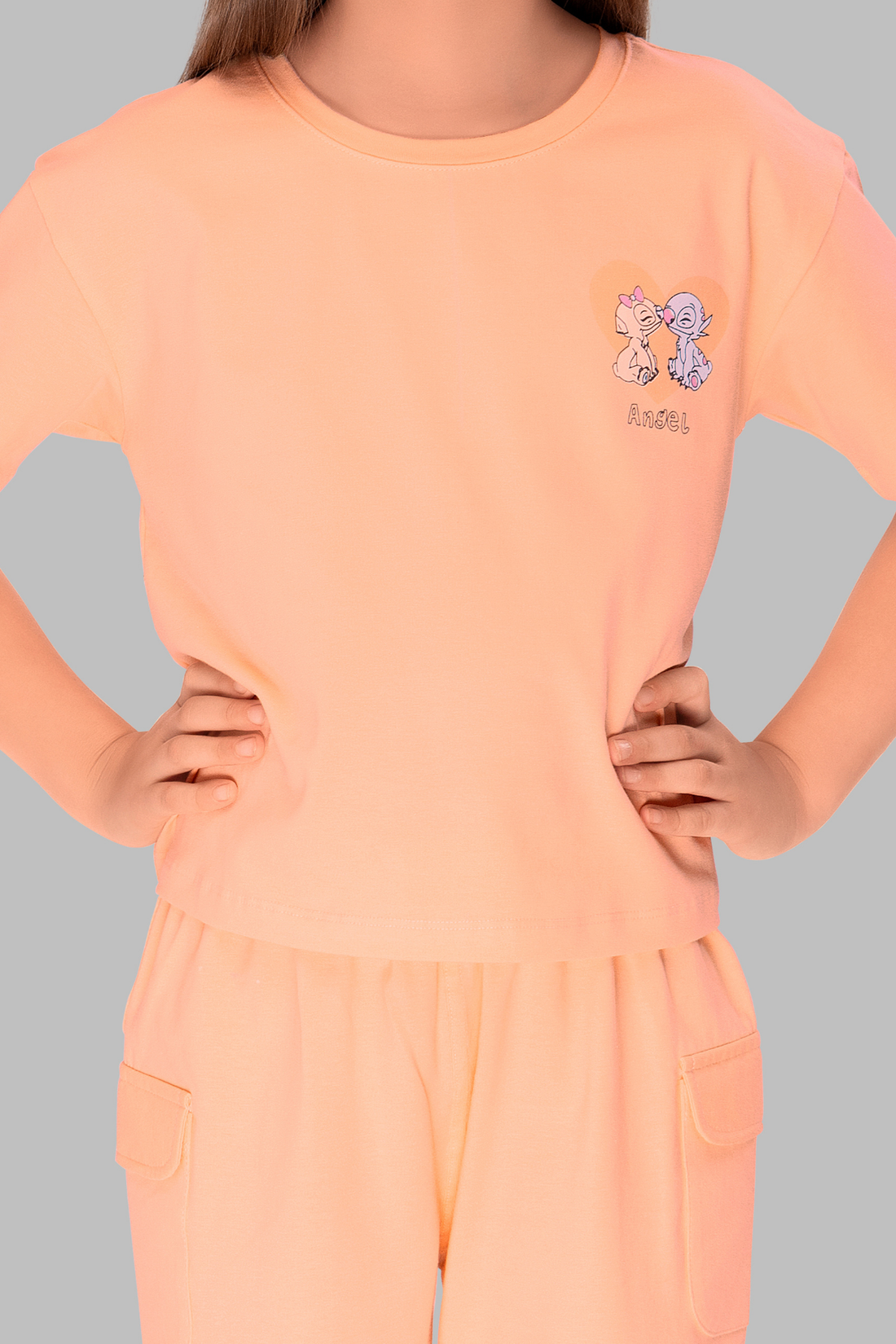 Pretty Kitty Peach Top Pajama Set For Girls